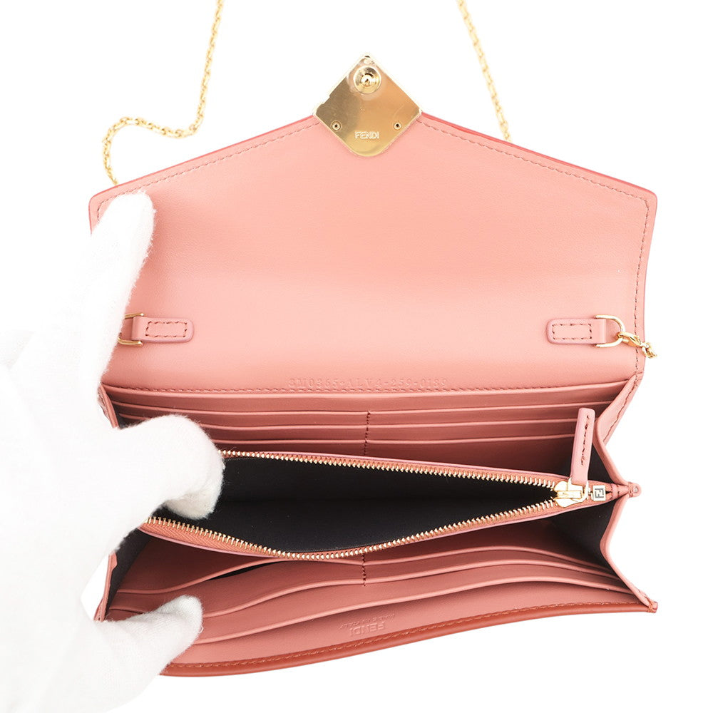 FENDI FFDiamond Chain Continental Wallet Pink/Red8M0365 Leather