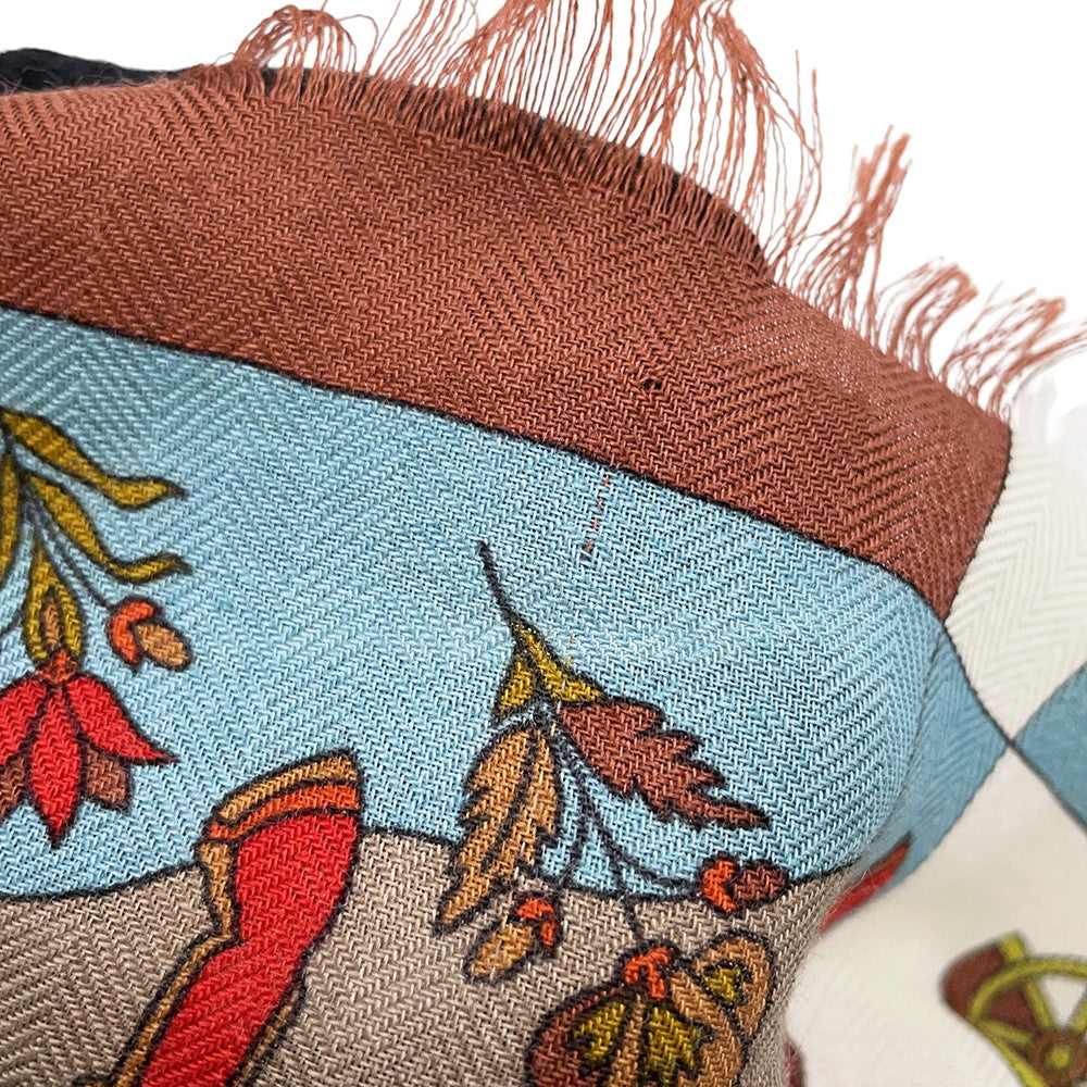 HERMES Carre Fantaisies Indiennes (Enchanting India) Size 90 Blue/Multicolor Cashmere65% Silk35%