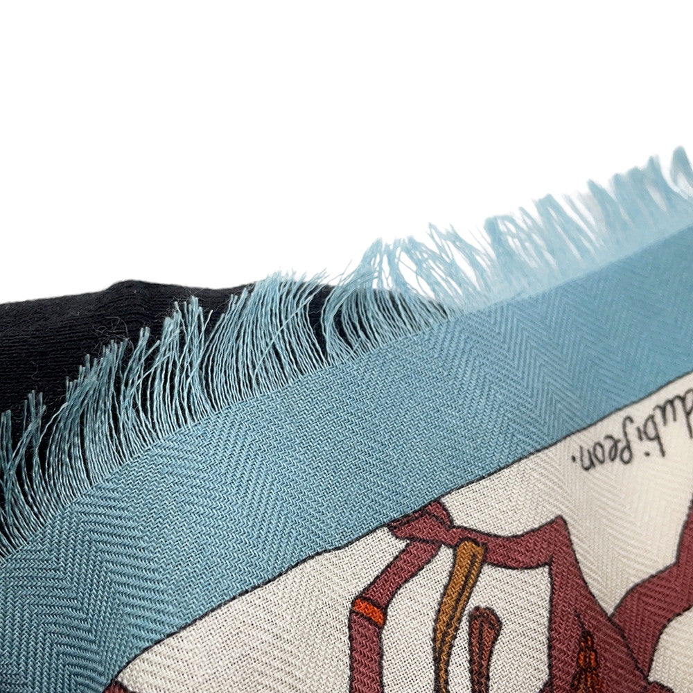 HERMES Carre Fantaisies Indiennes (Enchanting India) Size 90 Blue/Multicolor Cashmere65% Silk35%