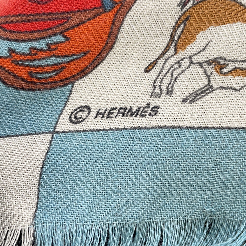 HERMES Carre Fantaisies Indiennes (Enchanting India) Size 90 Blue/Multicolor Cashmere65% Silk35%