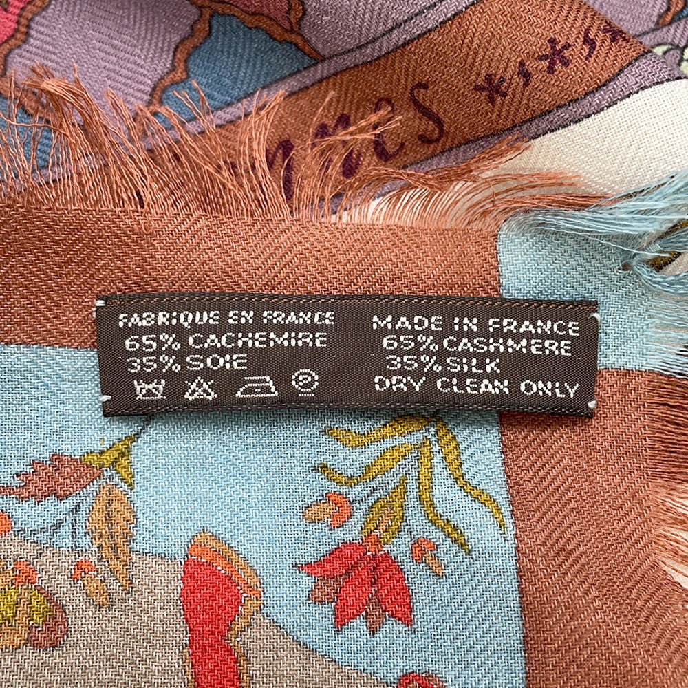 HERMES Carre Fantaisies Indiennes (Enchanting India) Size 90 Blue/Multicolor Cashmere65% Silk35%