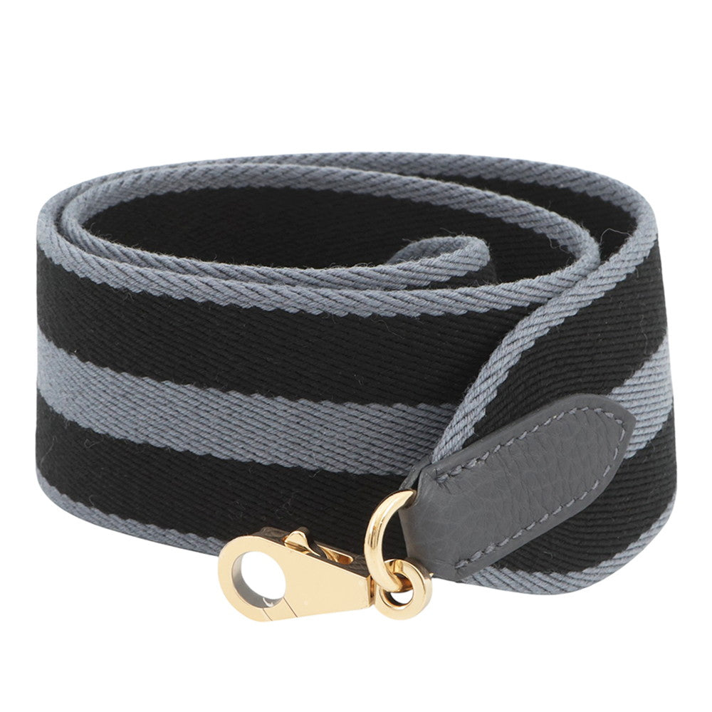 HERMES Shoulder Strap Gray/Black Togo Leather Canvas