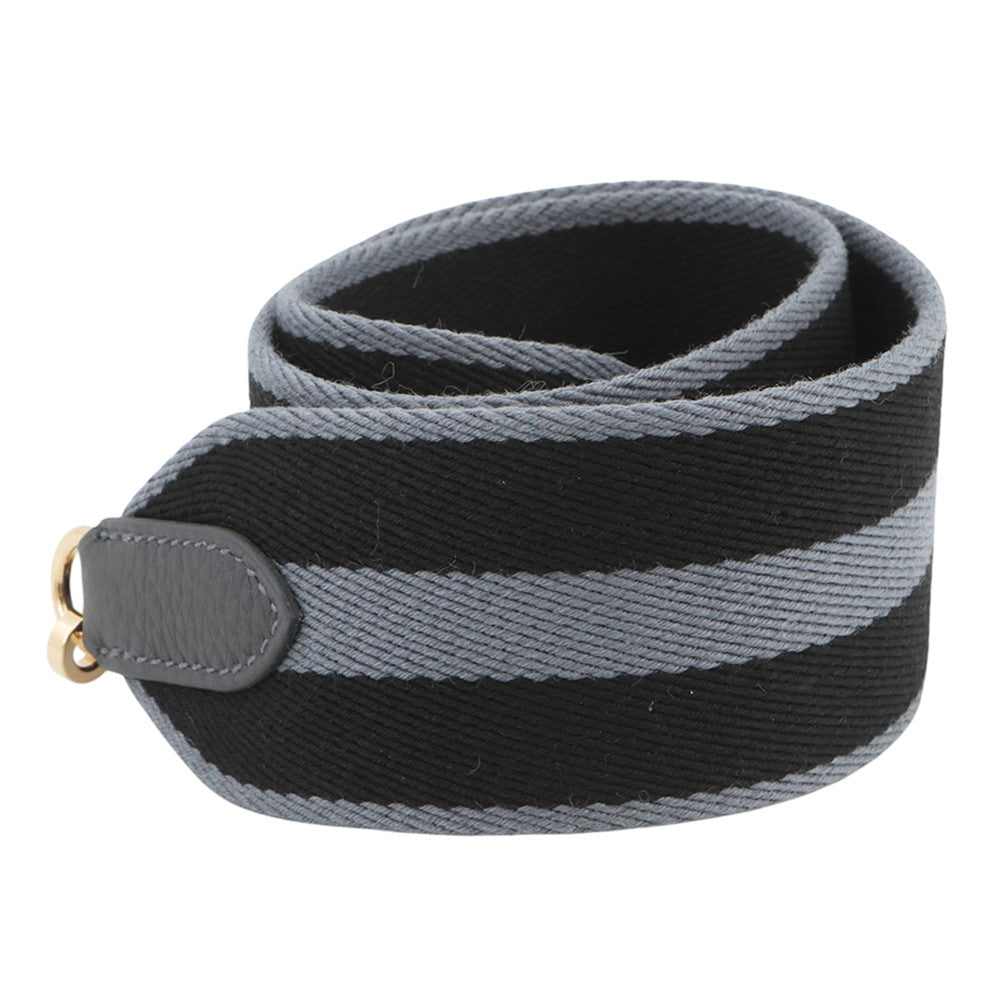 HERMES Shoulder Strap Gray/Black Togo Leather Canvas