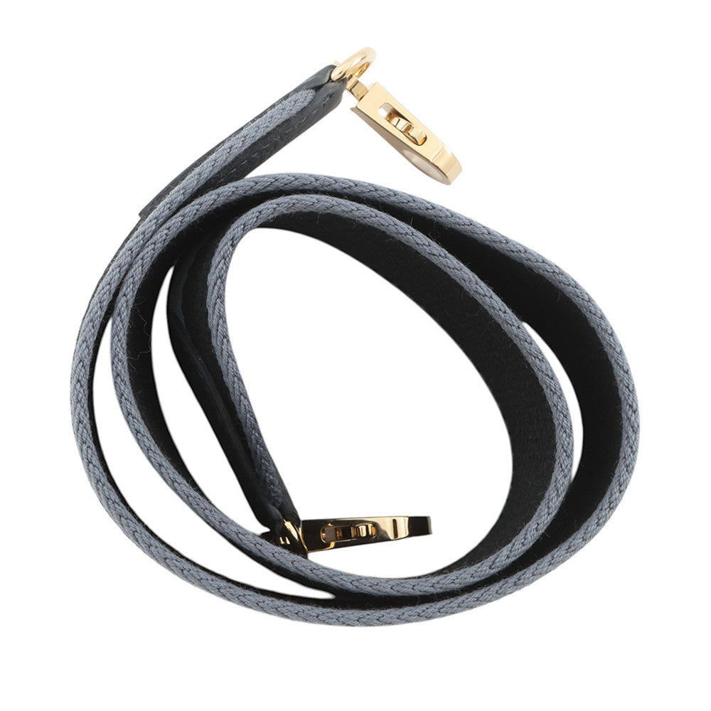 HERMES Shoulder Strap Gray/Black Togo Leather Canvas