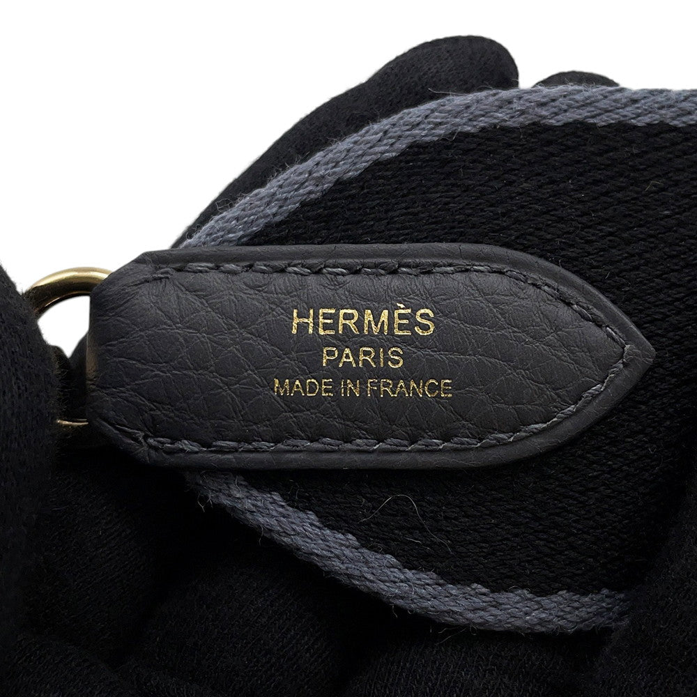 HERMES Shoulder Strap Gray/Black Togo Leather Canvas