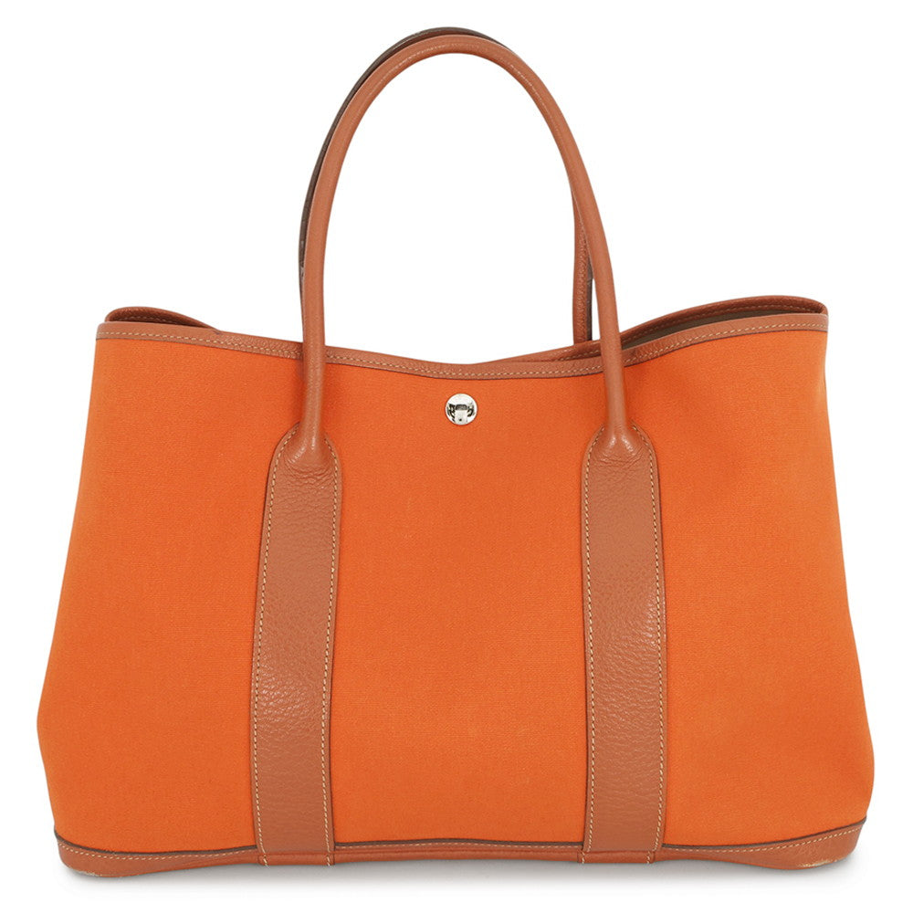 HERMES Garden Party Potiron Orange Toile Officier Negonda Leather Size PM