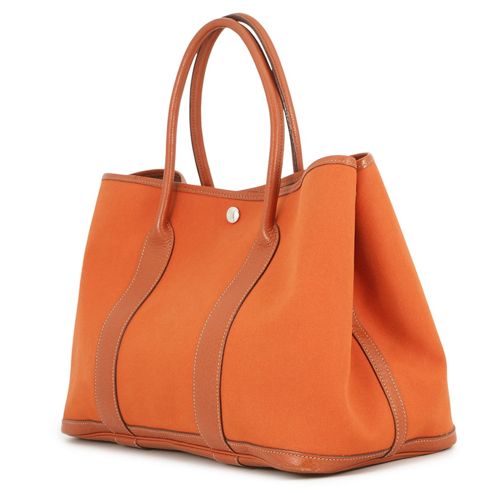 HERMES Garden Party Potiron Orange Toile Officier Negonda Leather Size PM