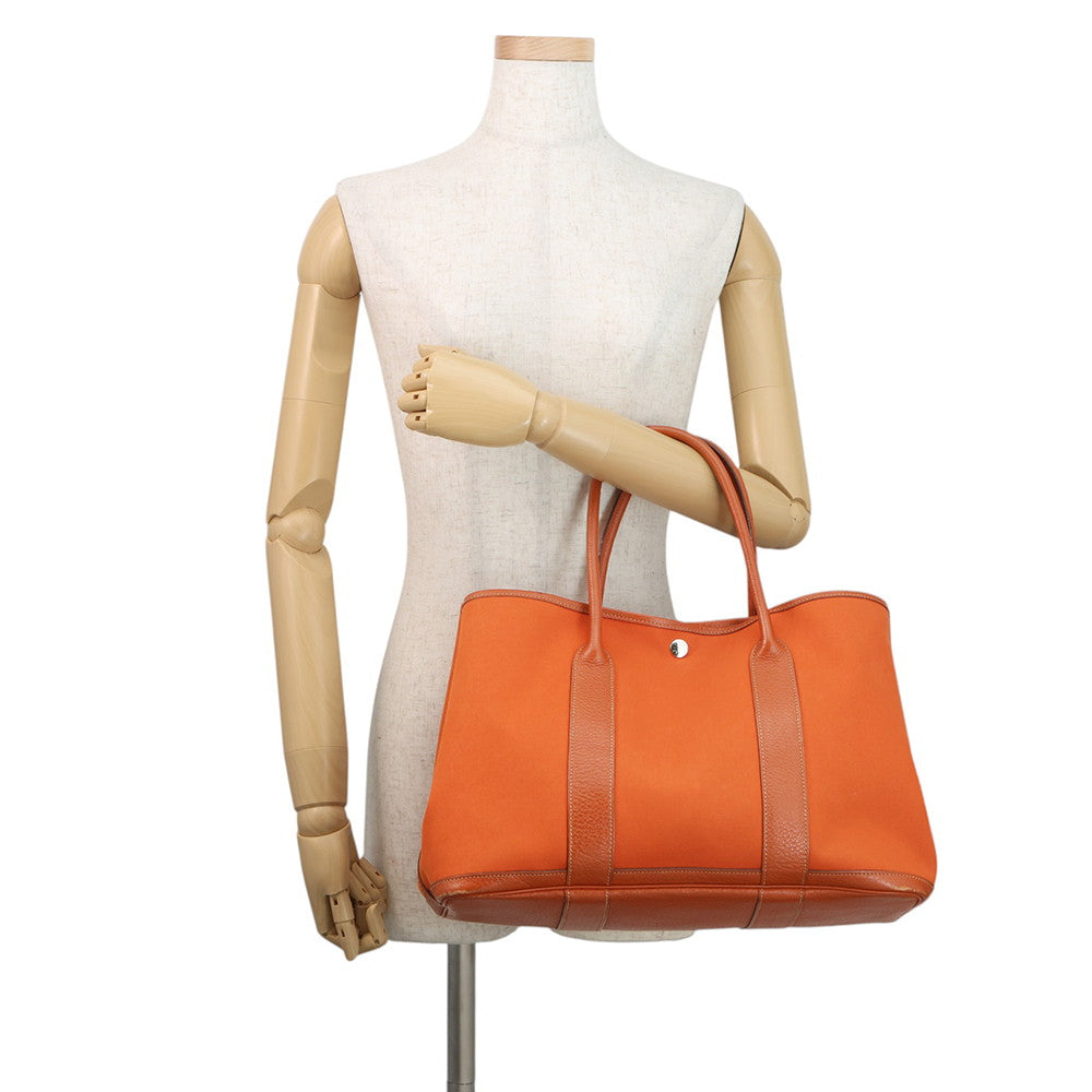 HERMES Garden Party Potiron Orange Toile Officier Negonda Leather Size PM