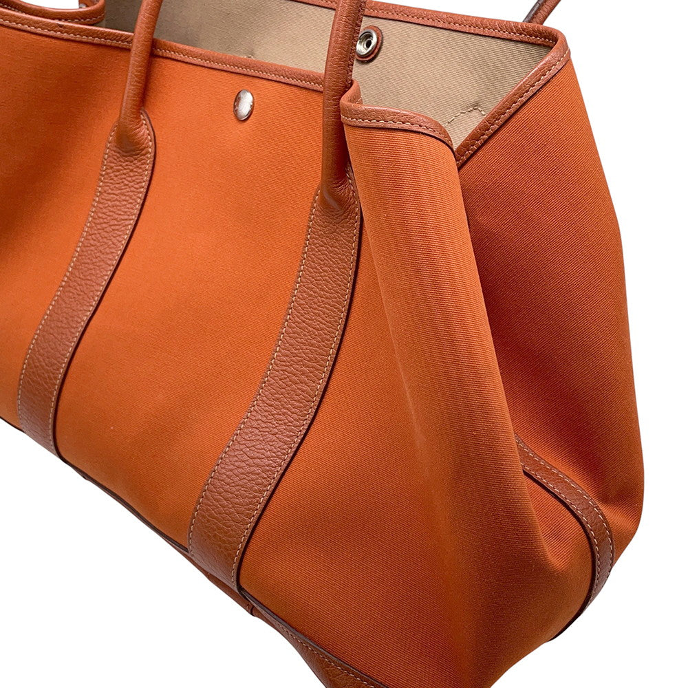 HERMES Garden Party Potiron Orange Toile Officier Negonda Leather Size PM