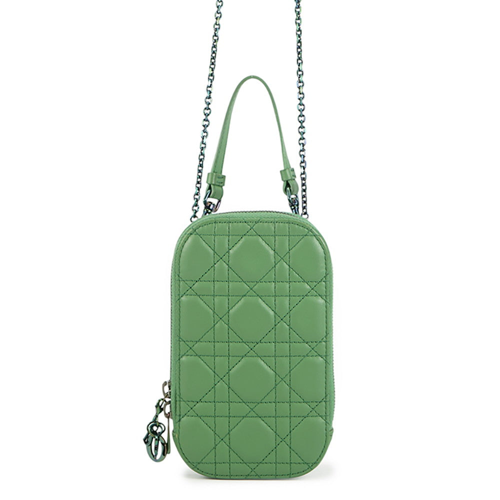Dior Cannage Shoulder Phone Pouch Jade GreenS08724NEE_M69H Lambskin