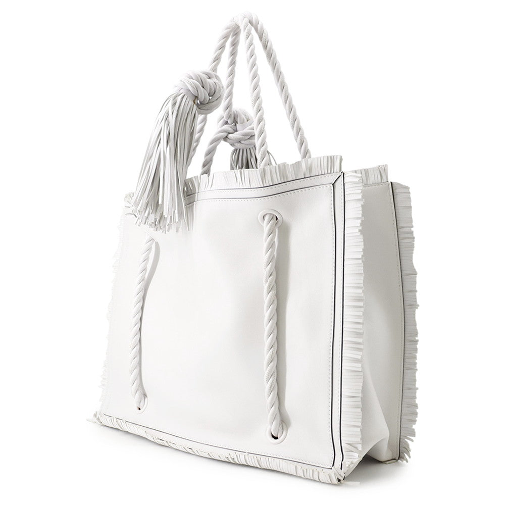 Valentino Garavani Fringe Tote Bag White Leather