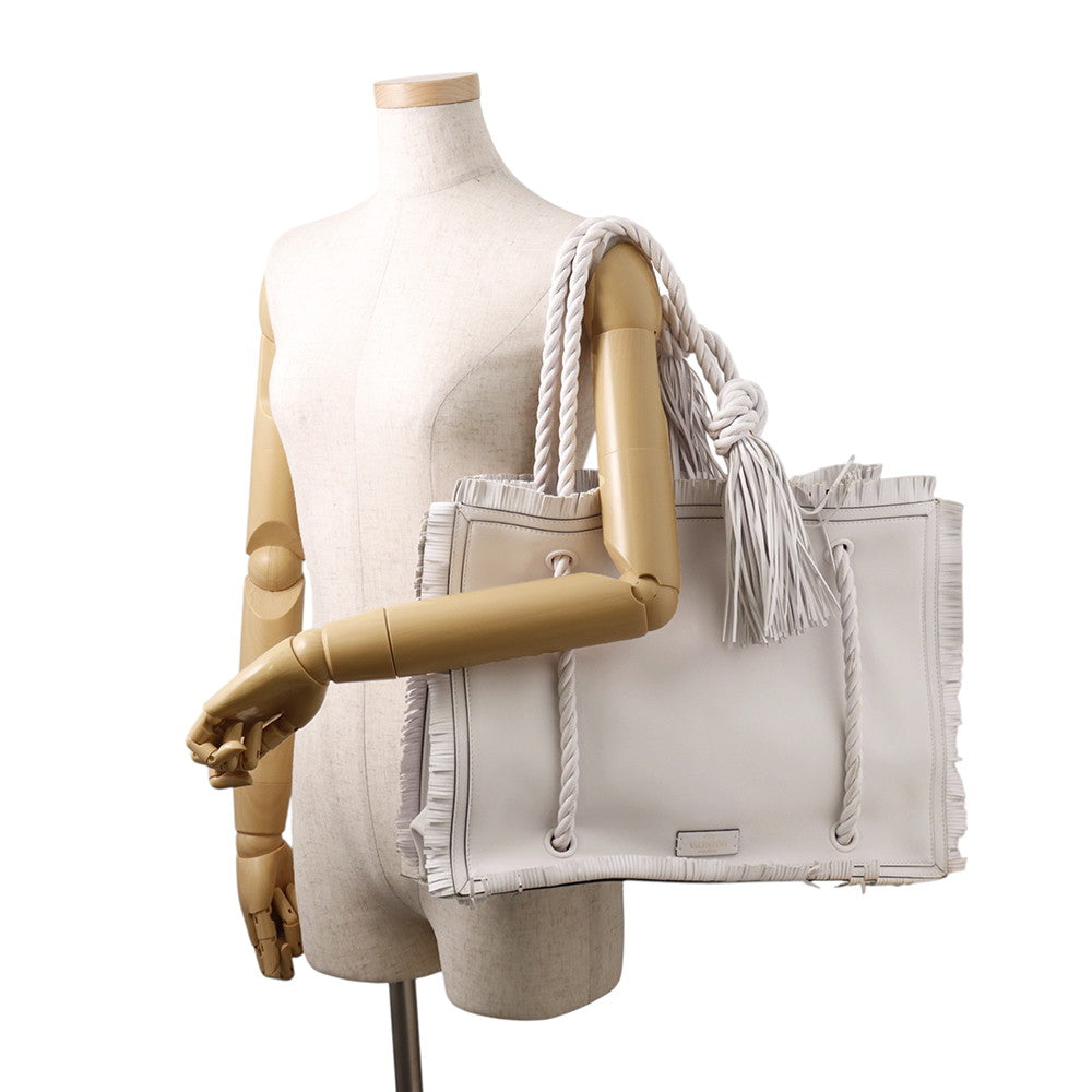 Valentino Garavani Fringe Tote Bag White Leather