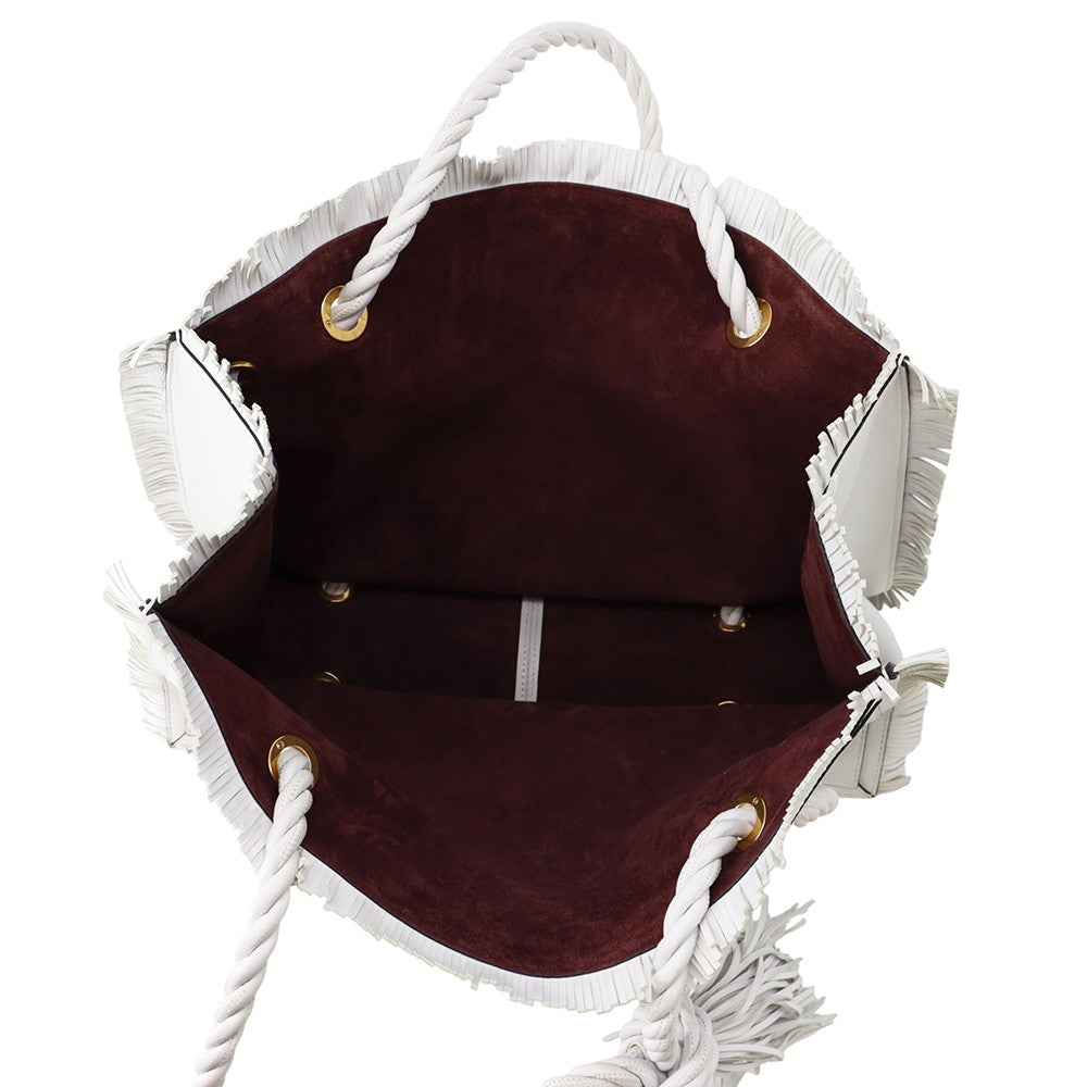 Valentino Garavani Fringe Tote Bag White Leather