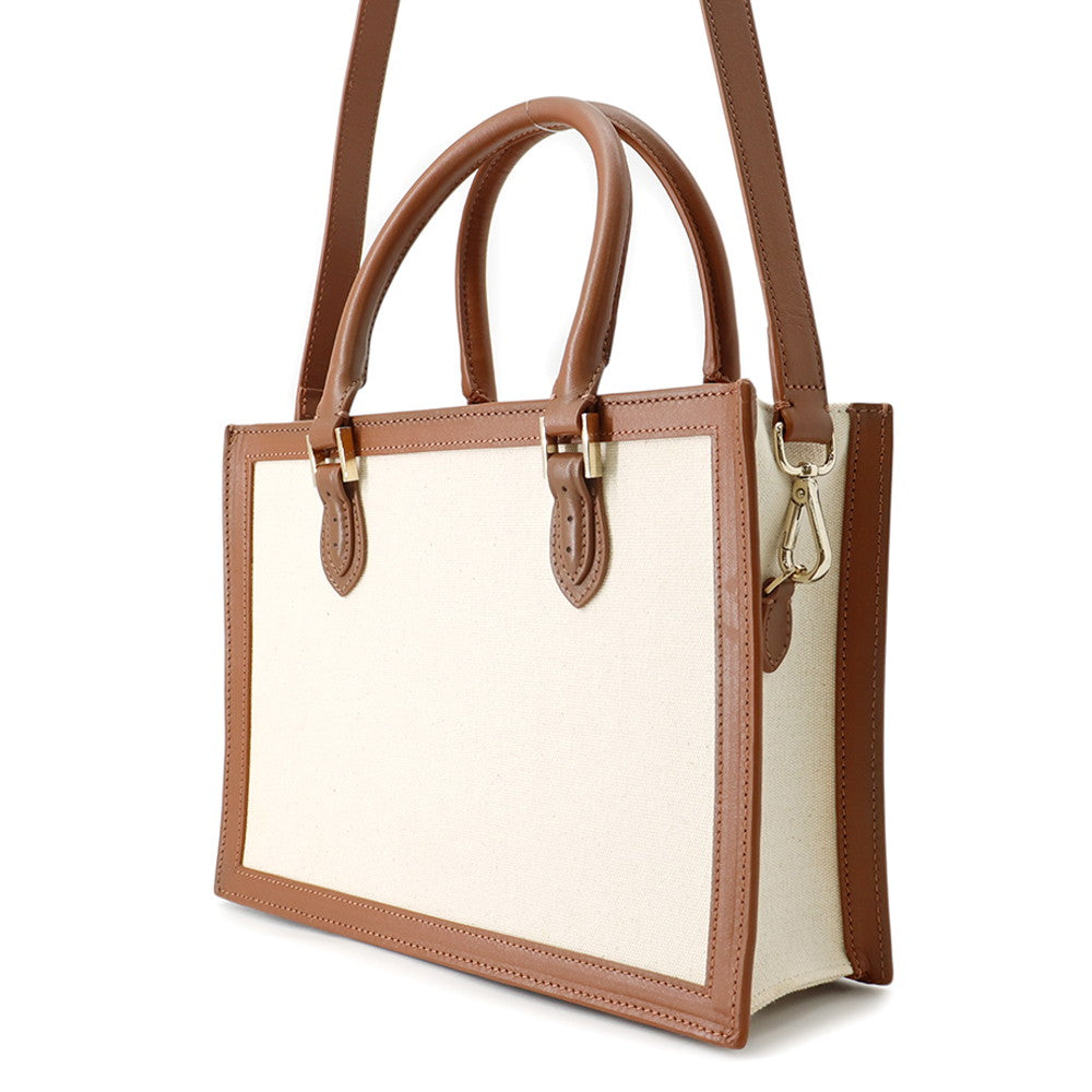 MORABITO Morabito Voyage 2WAY Handbag Ivory/Brown Canvas Leather