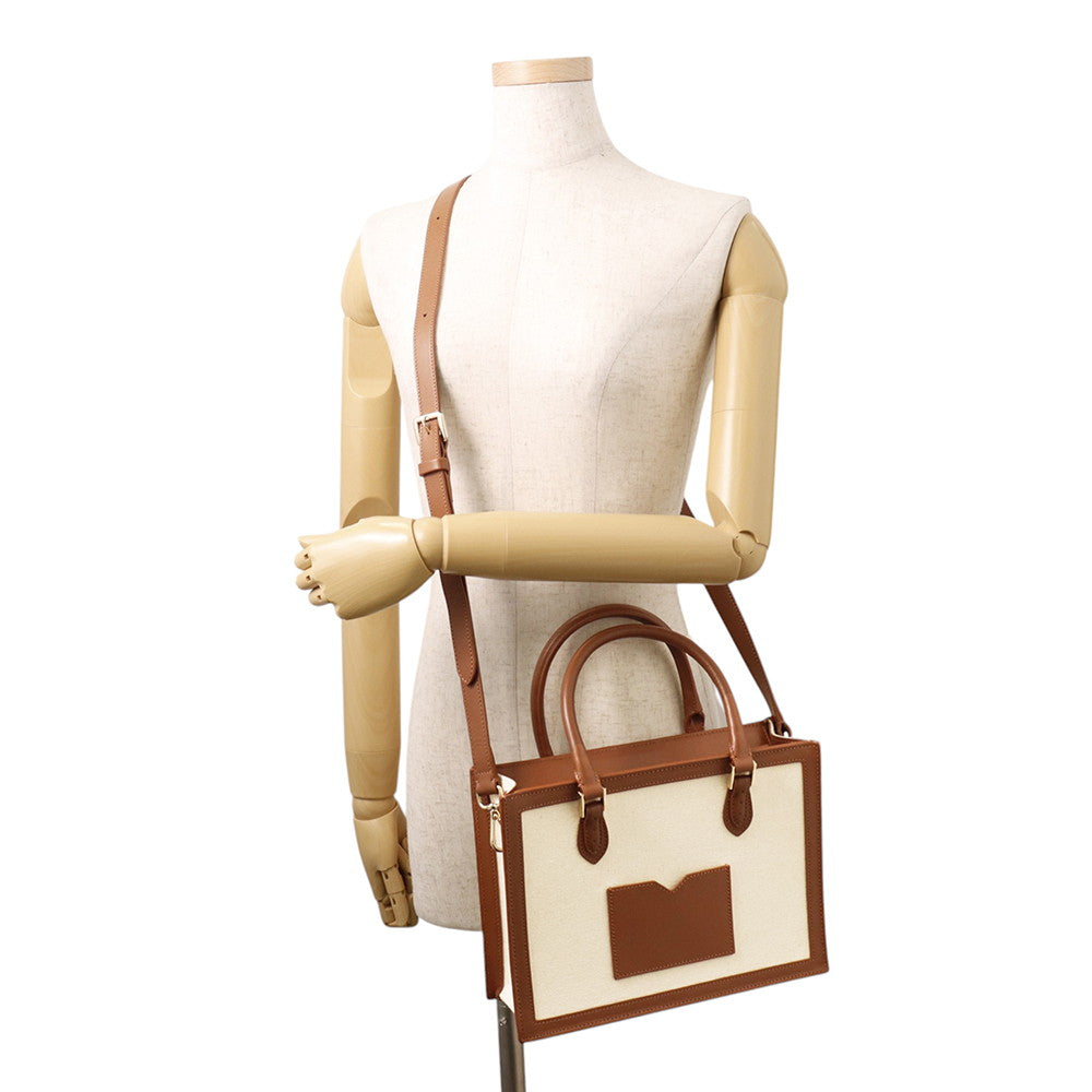 MORABITO Morabito Voyage 2WAY Handbag Ivory/Brown Canvas Leather