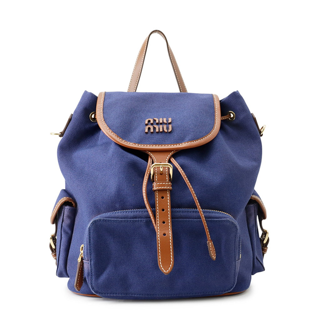 MIUMIU Logo Backpack Blue/Brown5BZ042 Canvas