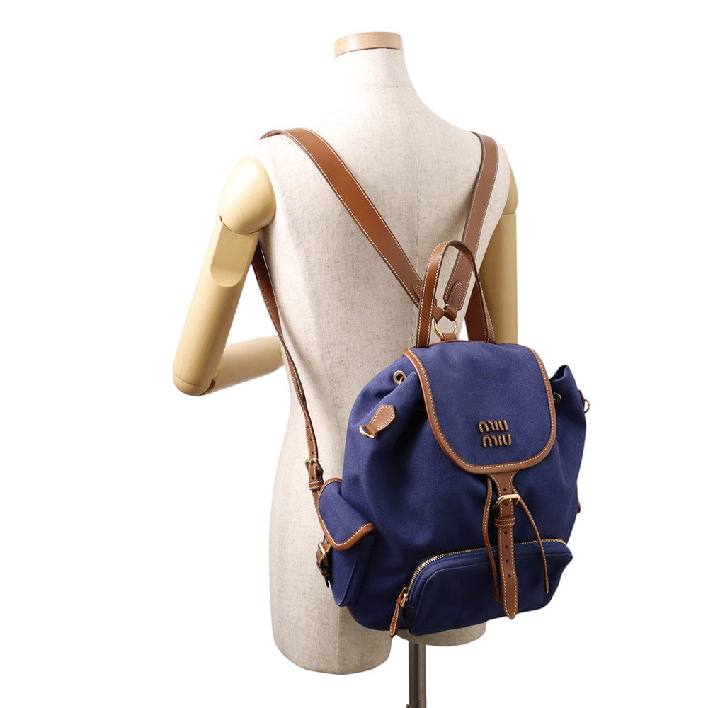 MIUMIU Logo Backpack Blue/Brown5BZ042 Canvas