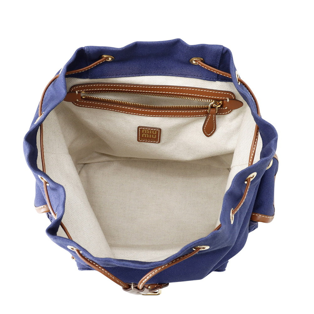 MIUMIU Logo Backpack Blue/Brown5BZ042 Canvas