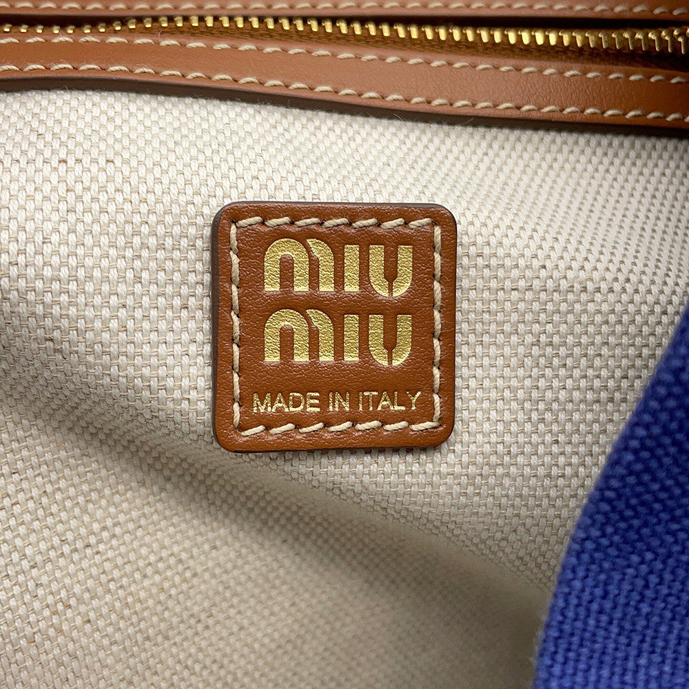 MIUMIU Logo Backpack Blue/Brown5BZ042 Canvas
