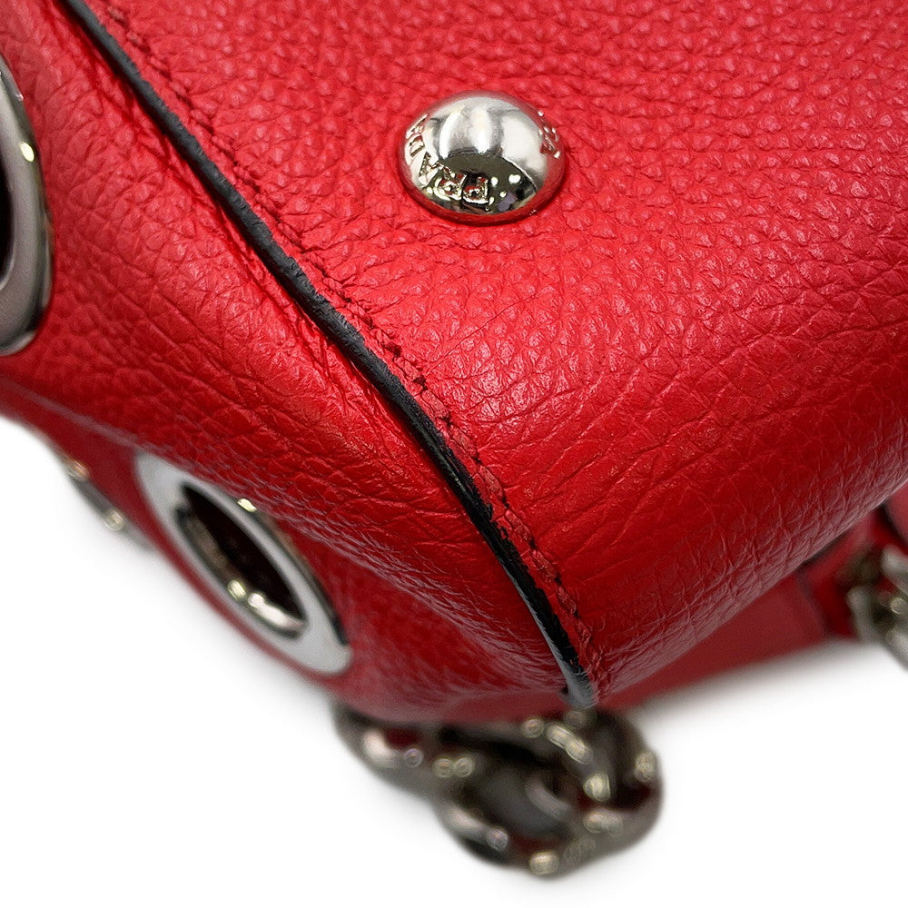 PRADA Perforated Chain Handbag Red1BB017 Leather