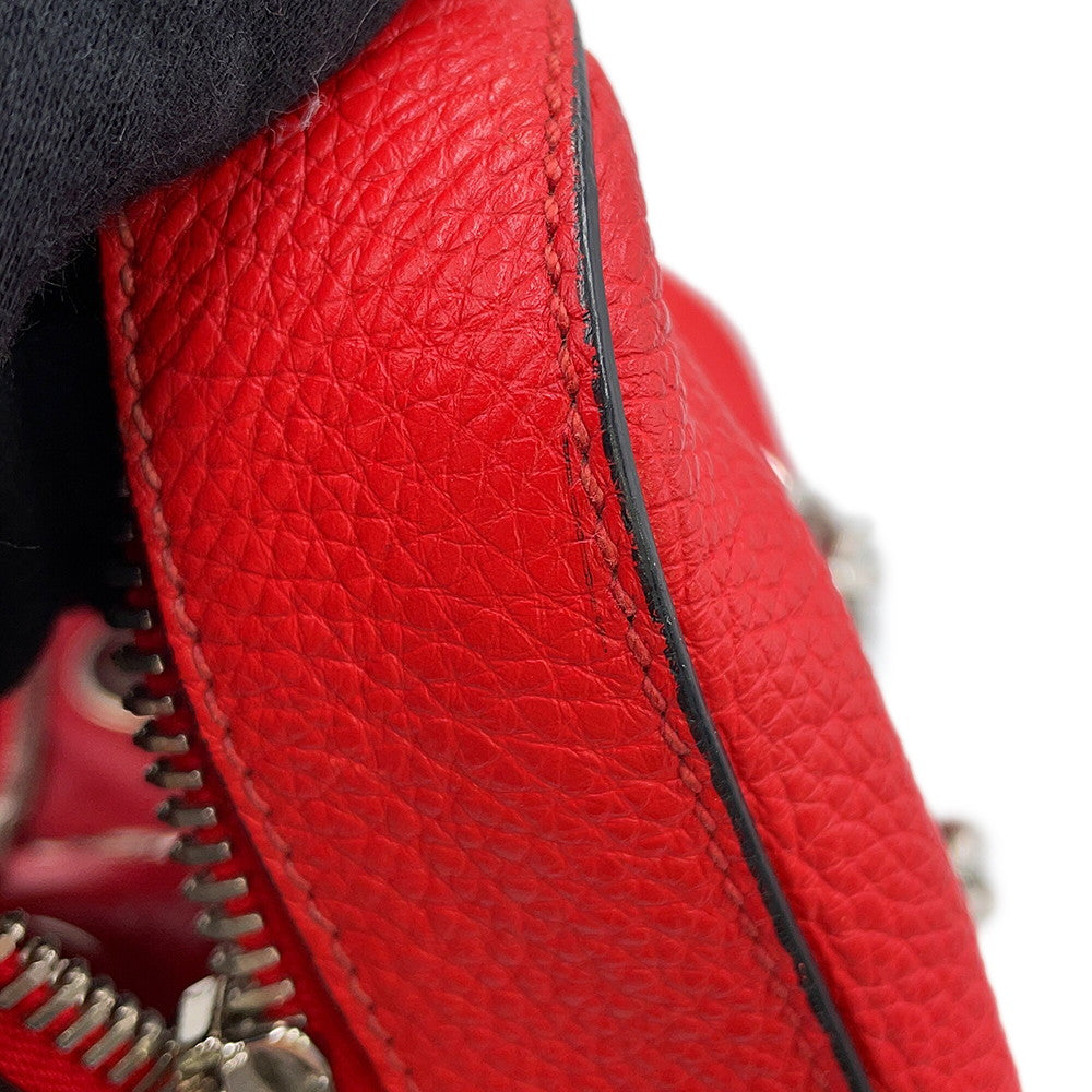 PRADA Perforated Chain Handbag Red1BB017 Leather