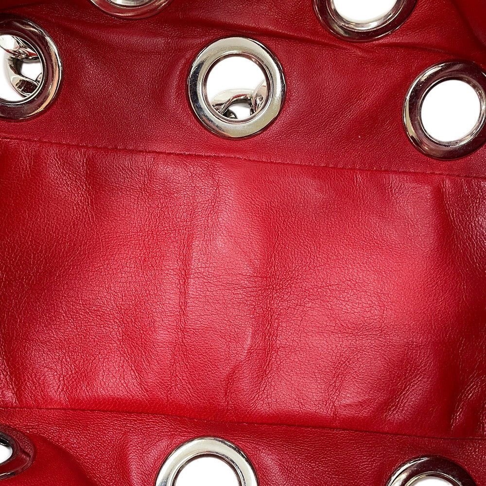 PRADA Perforated Chain Handbag Red1BB017 Leather