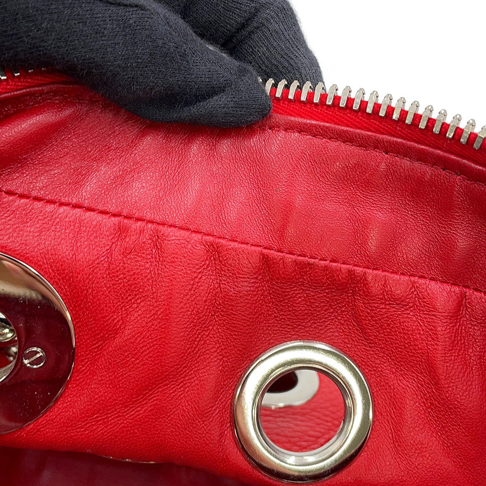 PRADA Perforated Chain Handbag Red1BB017 Leather
