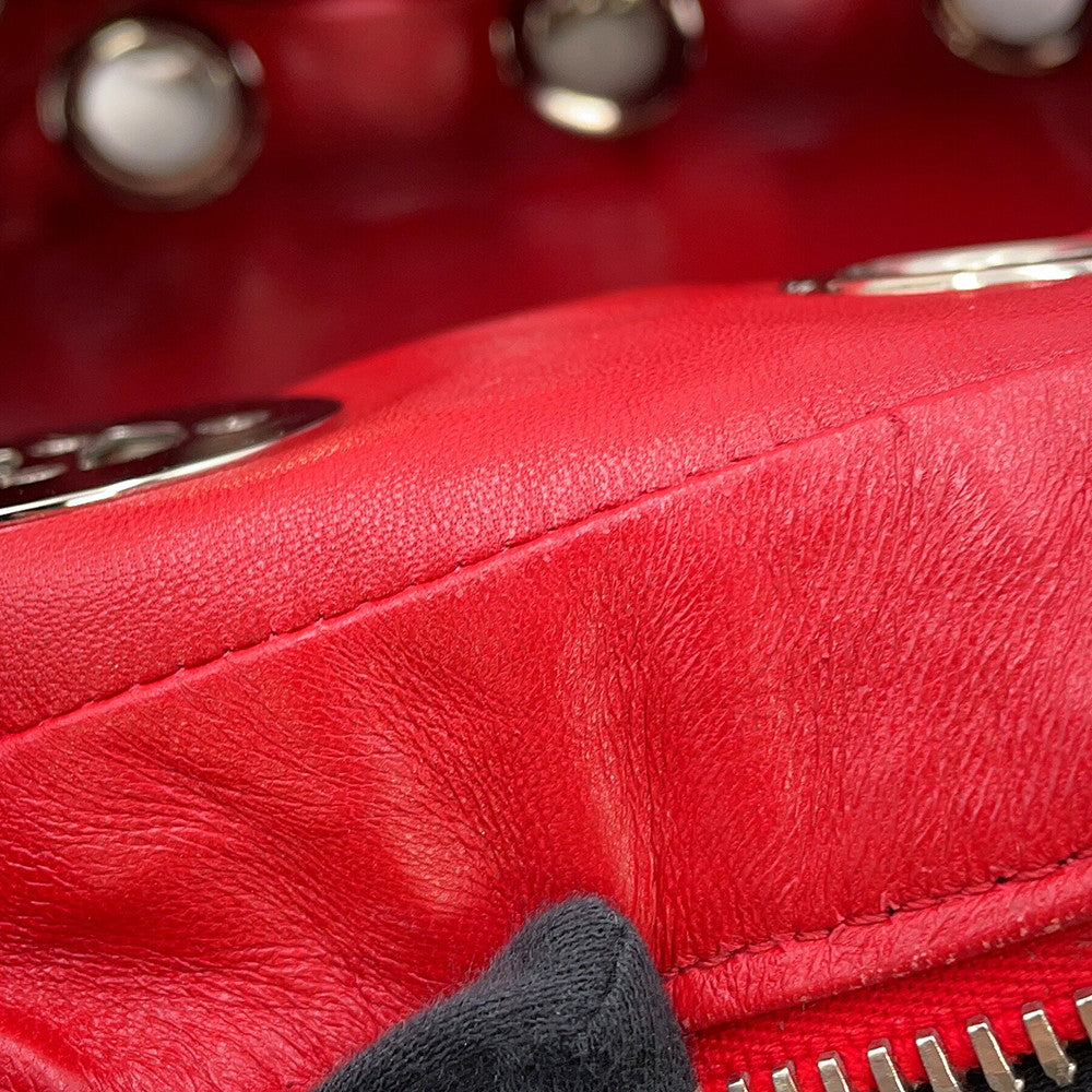 PRADA Perforated Chain Handbag Red1BB017 Leather