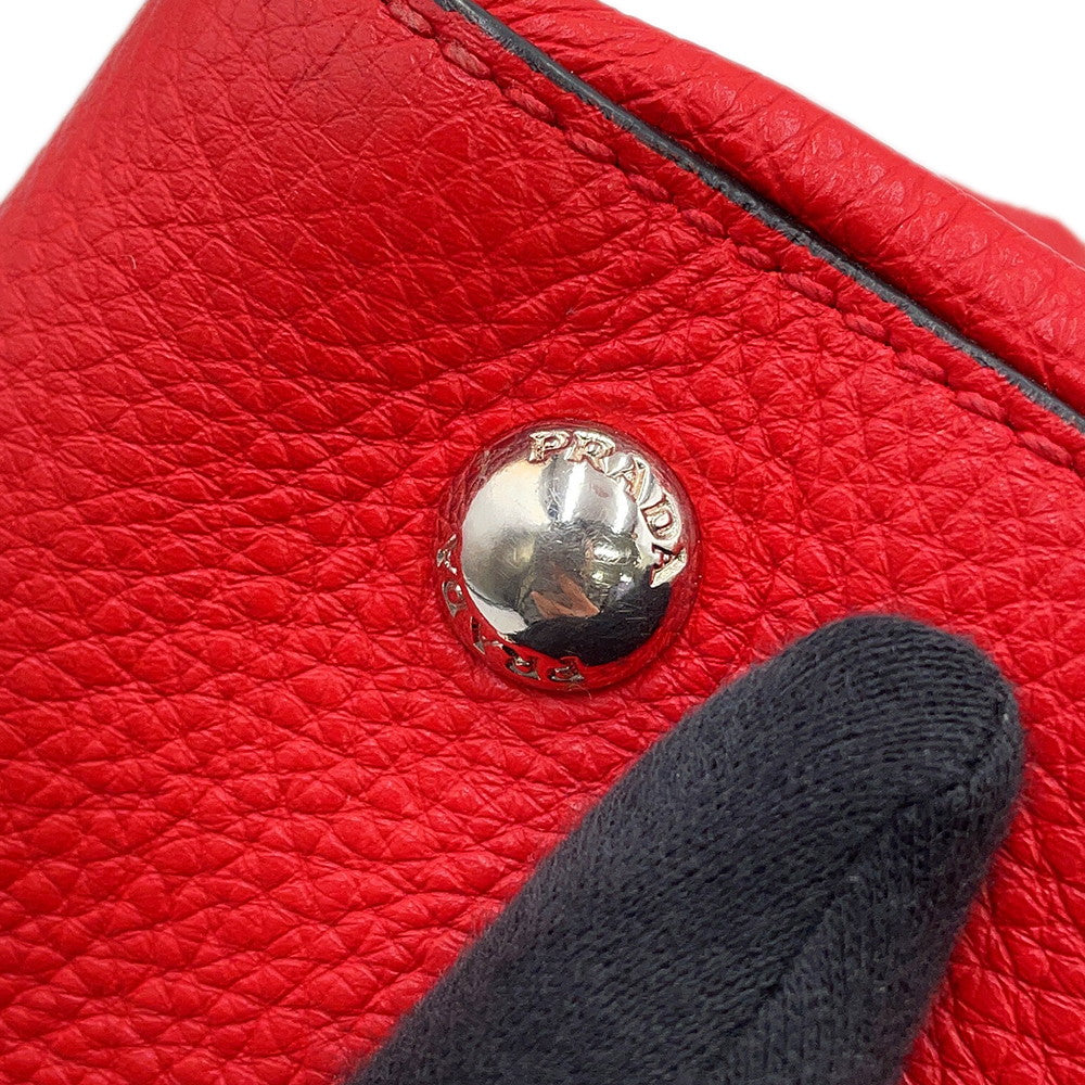 PRADA Perforated Chain Handbag Red1BB017 Leather