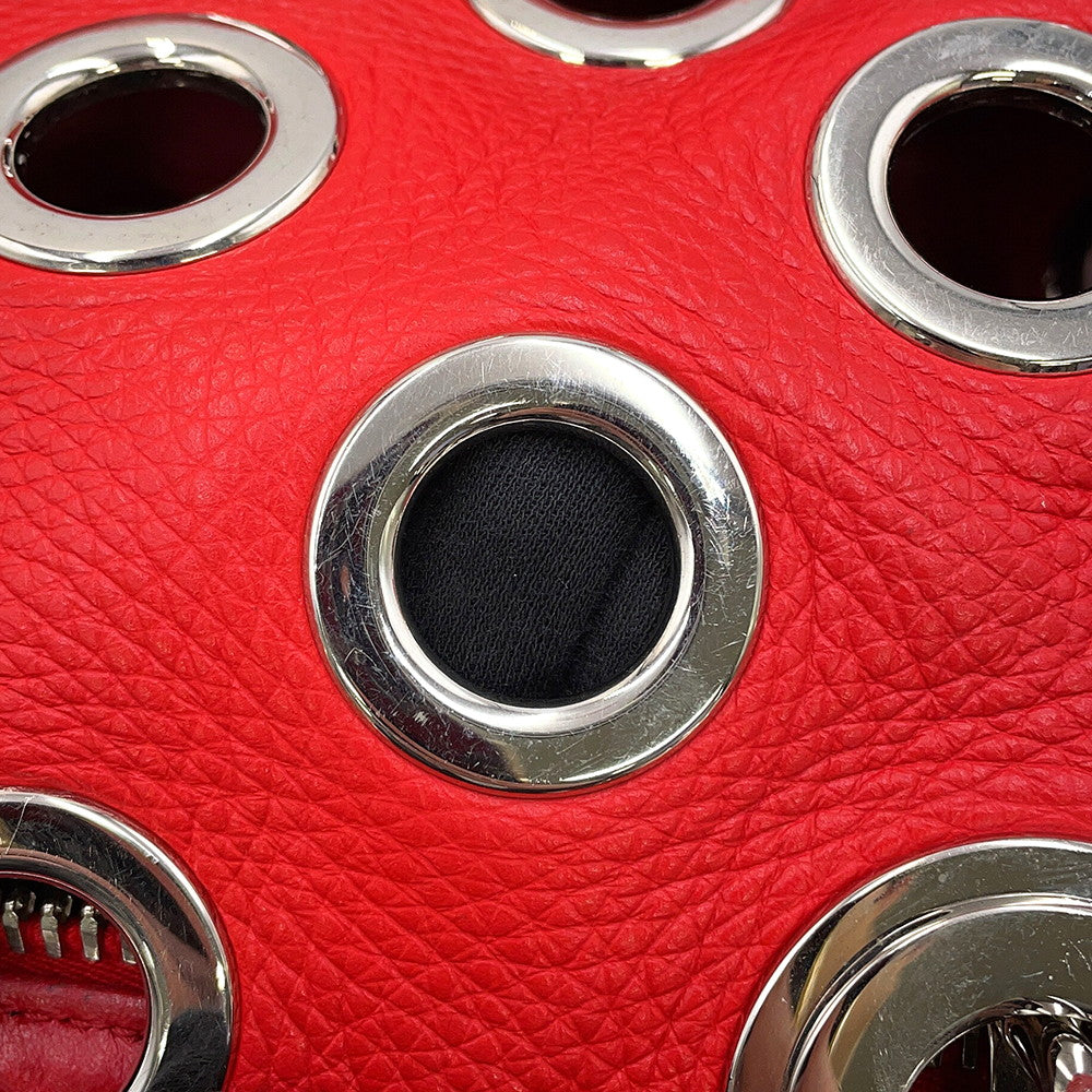PRADA Perforated Chain Handbag Red1BB017 Leather