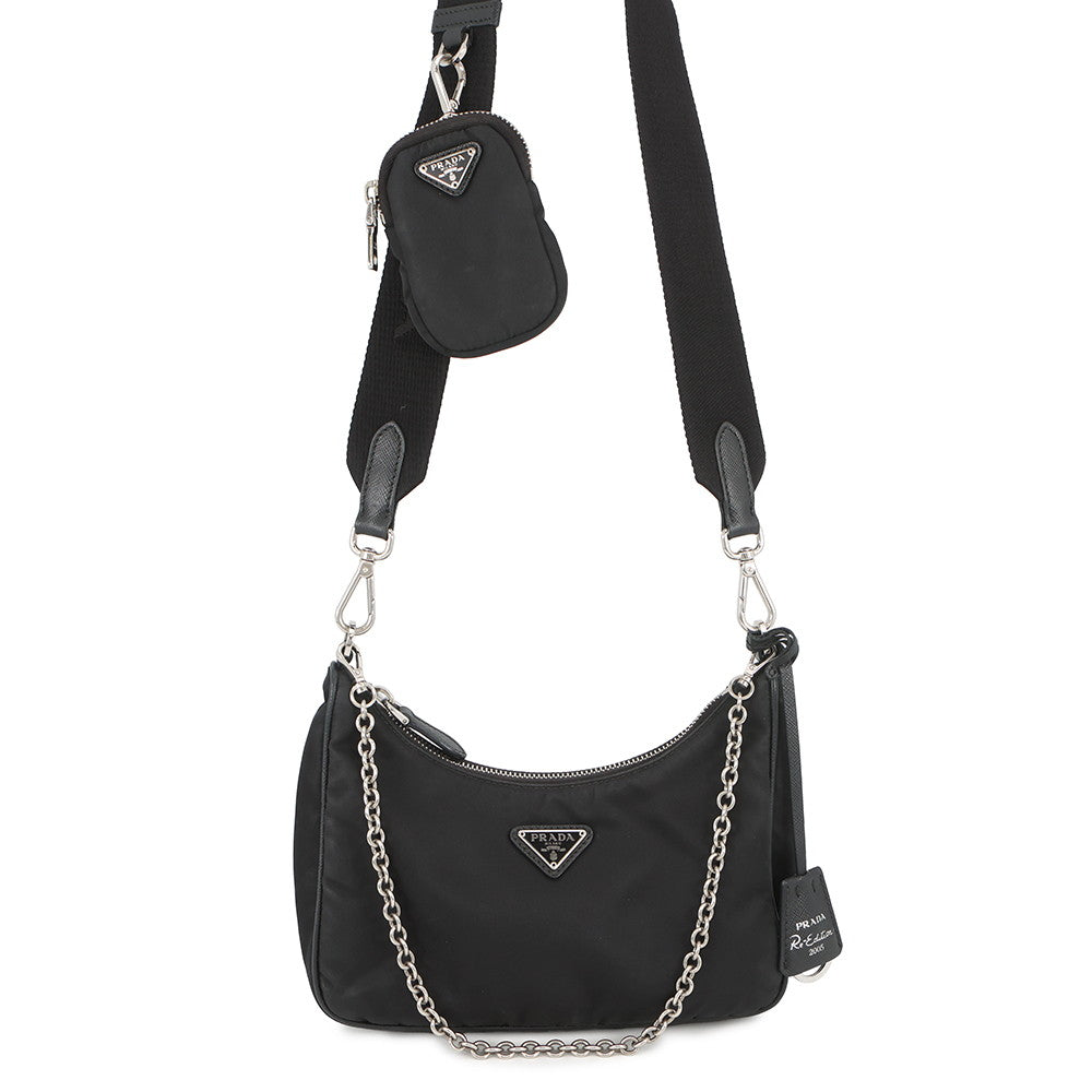 PRADA Re-Edition 2005 2WAYChainShoulder Bag Black1BH204 Nylon