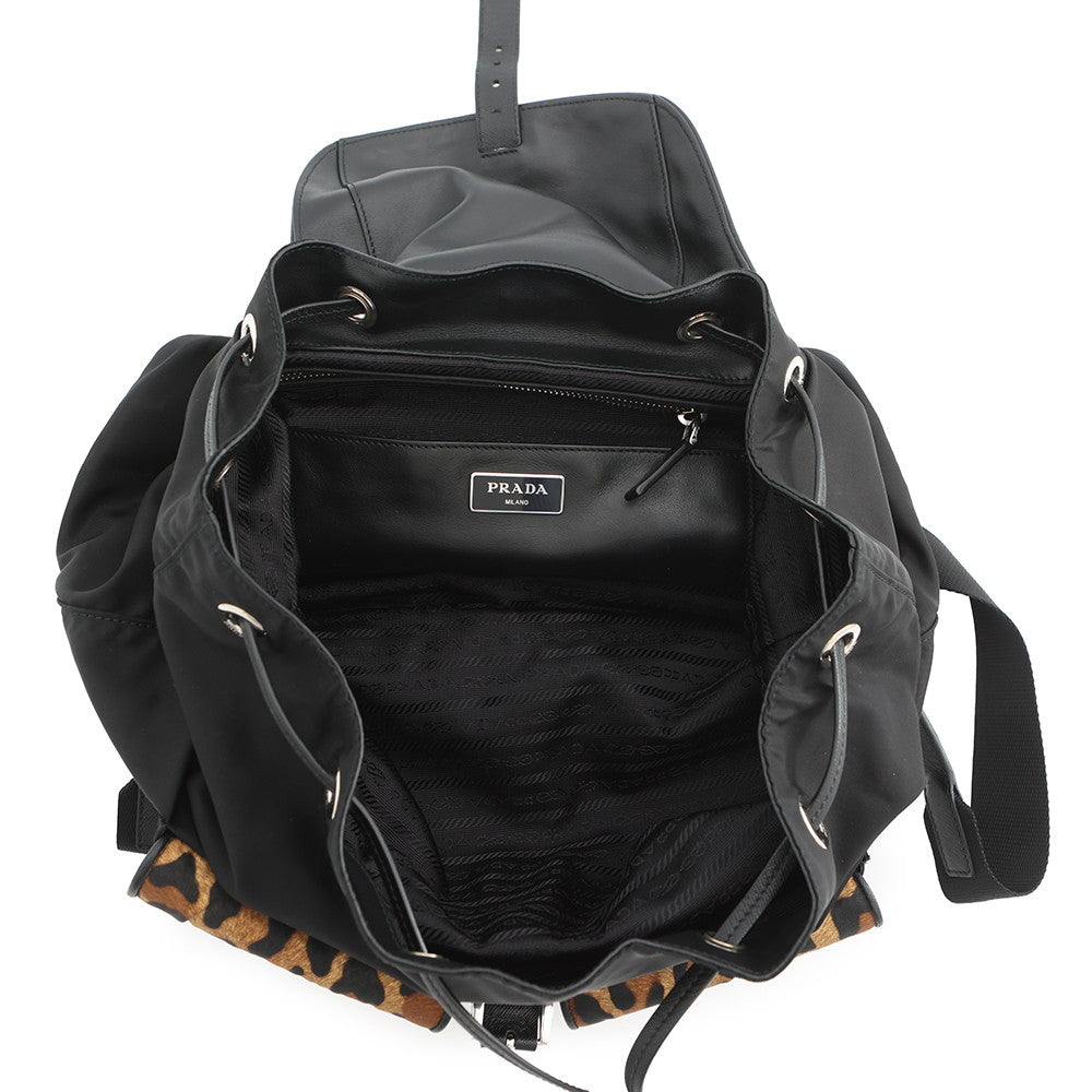 PRADA Leopard Backpack Black/Brown1BZ811 Nylon Leather