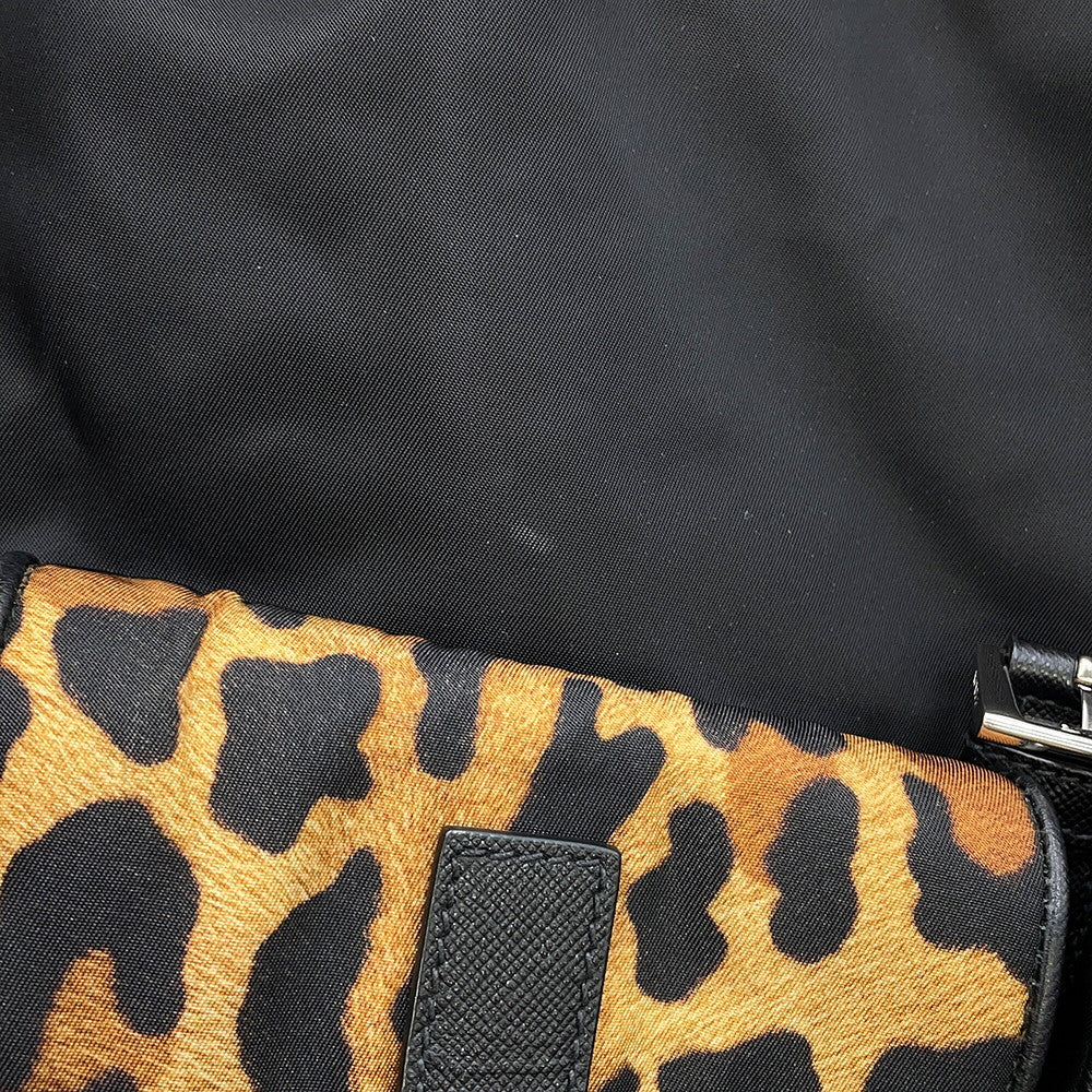 PRADA Leopard Backpack Black/Brown1BZ811 Nylon Leather
