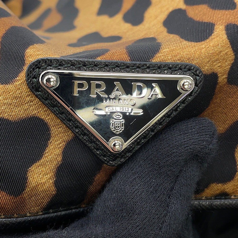 PRADA Leopard Backpack Black/Brown1BZ811 Nylon Leather
