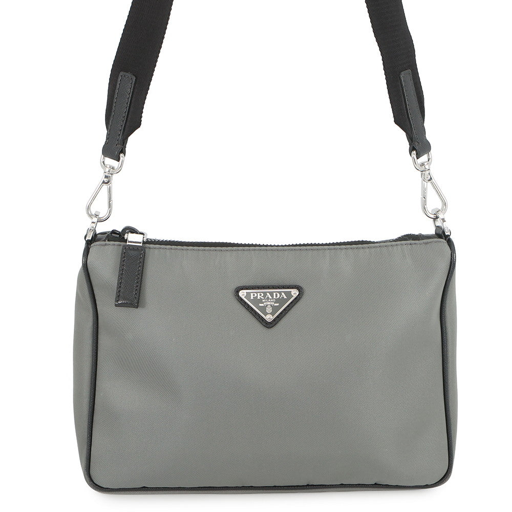 PRADA Triangle Logo Bicolor Shoulder Bag Gray/Black2VH113_064_F0H16 Nylon Leather