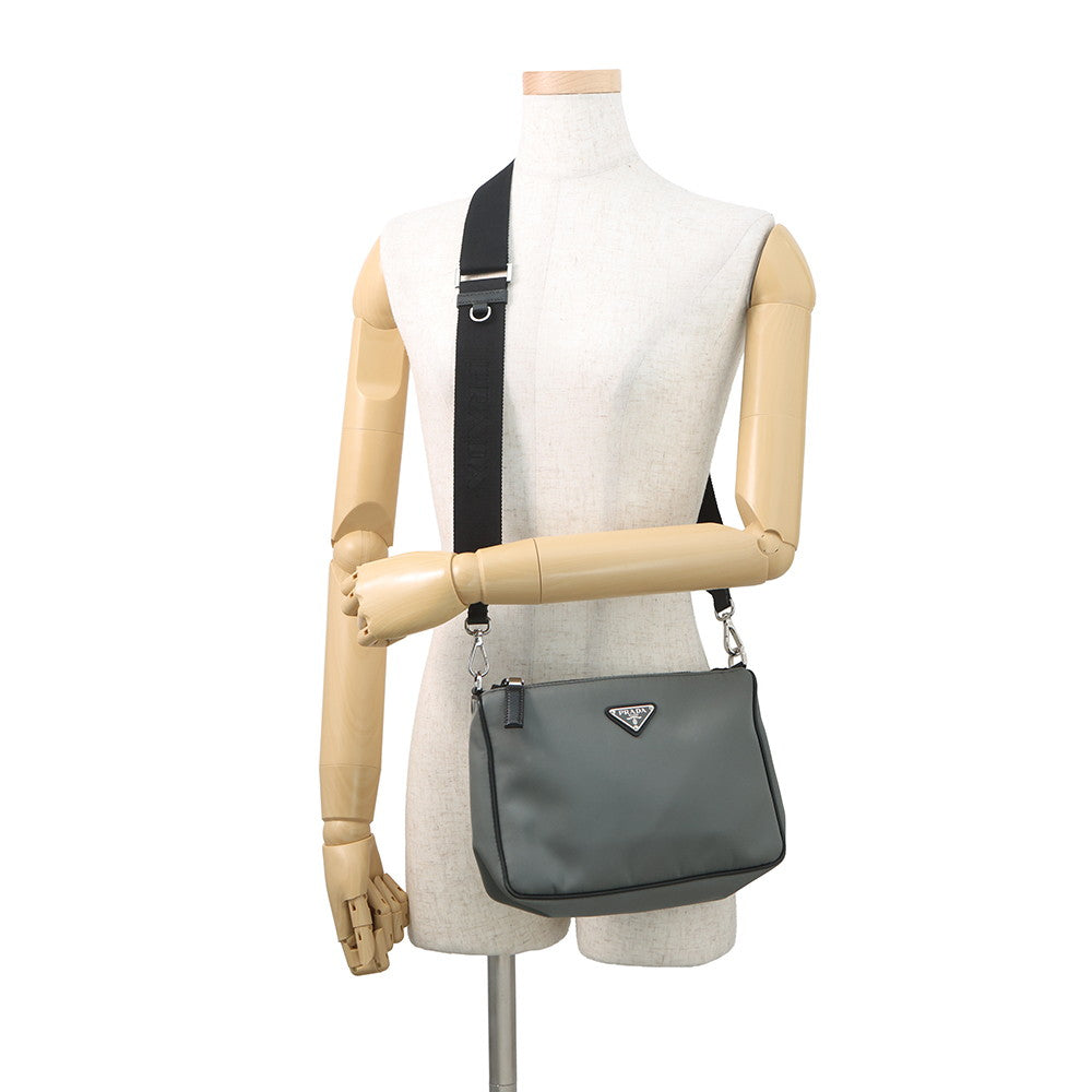 PRADA Triangle Logo Bicolor Shoulder Bag Gray/Black2VH113_064_F0H16 Nylon Leather