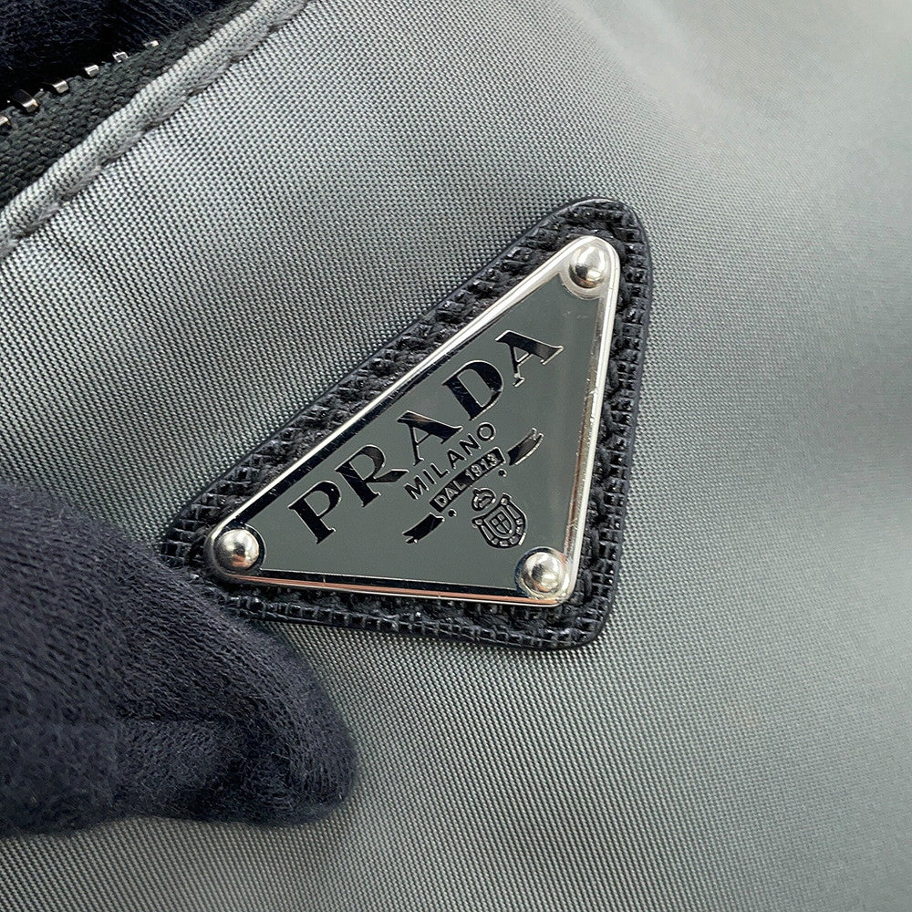 PRADA Triangle Logo Bicolor Shoulder Bag Gray/Black2VH113_064_F0H16 Nylon Leather