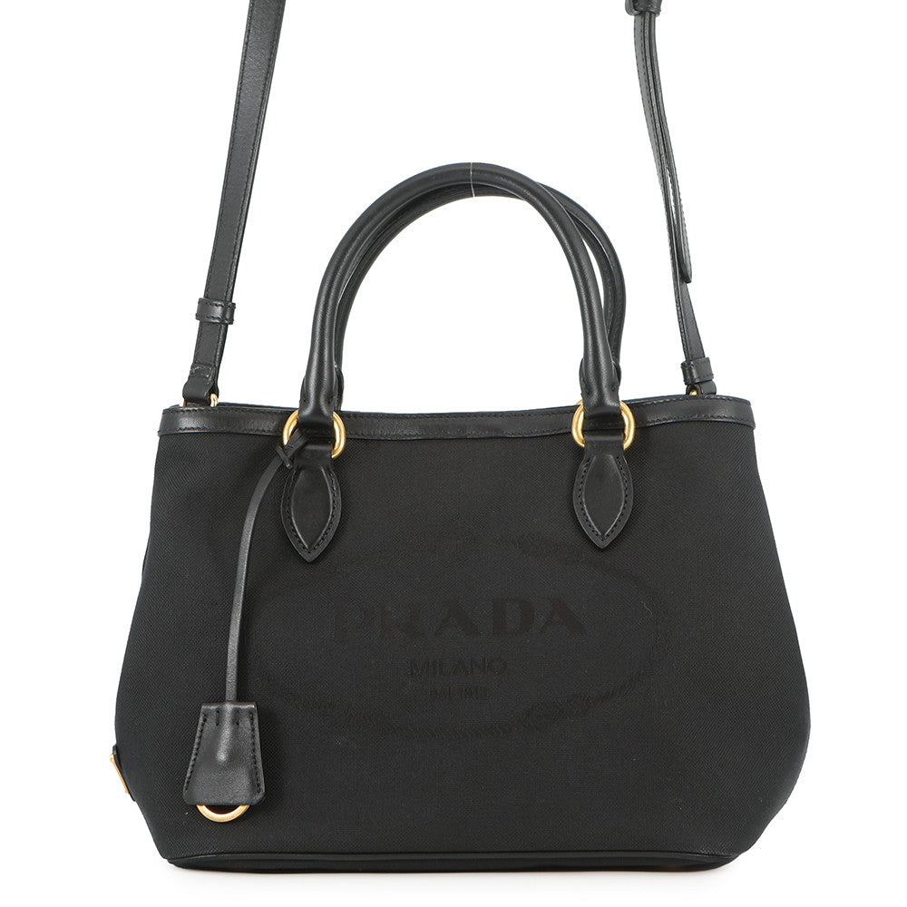 PRADA Jacquard Logo 2-Way Handbag Black1BA172_UCW_F0002 Canvas Leather