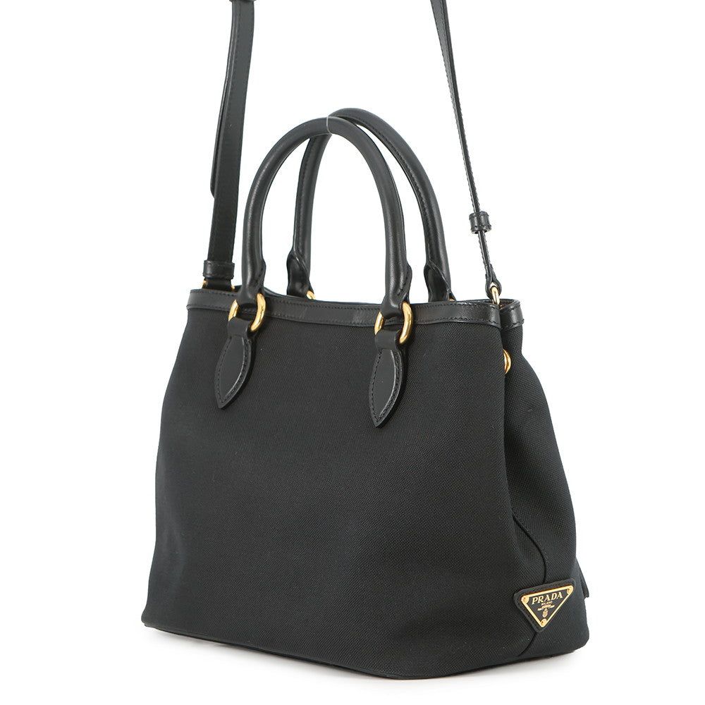 PRADA Jacquard Logo 2-Way Handbag Black1BA172_UCW_F0002 Canvas Leather