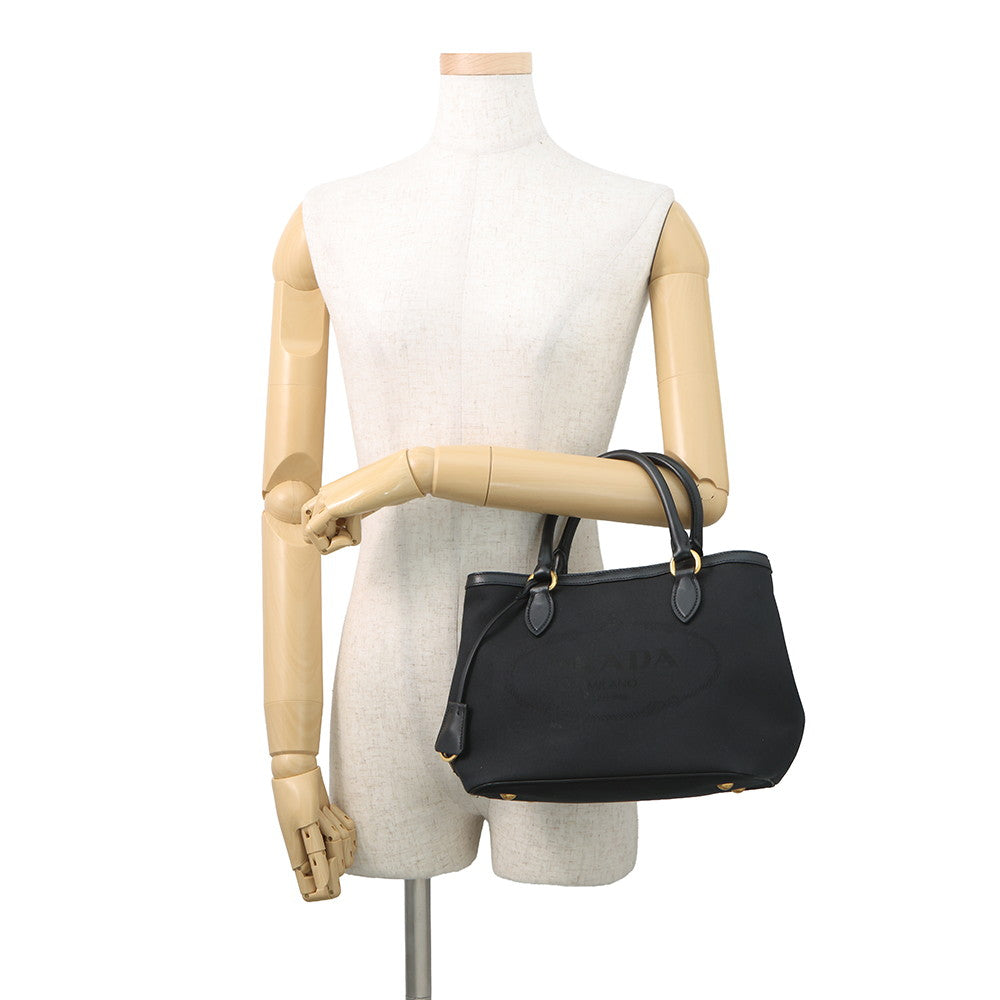 PRADA Jacquard Logo 2-Way Handbag Black1BA172_UCW_F0002 Canvas Leather