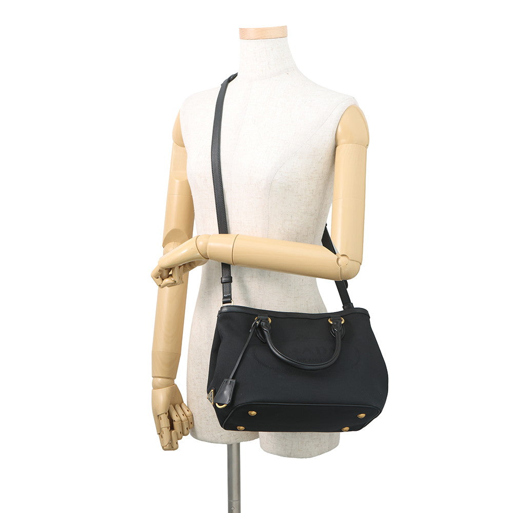 PRADA Jacquard Logo 2-Way Handbag Black1BA172_UCW_F0002 Canvas Leather