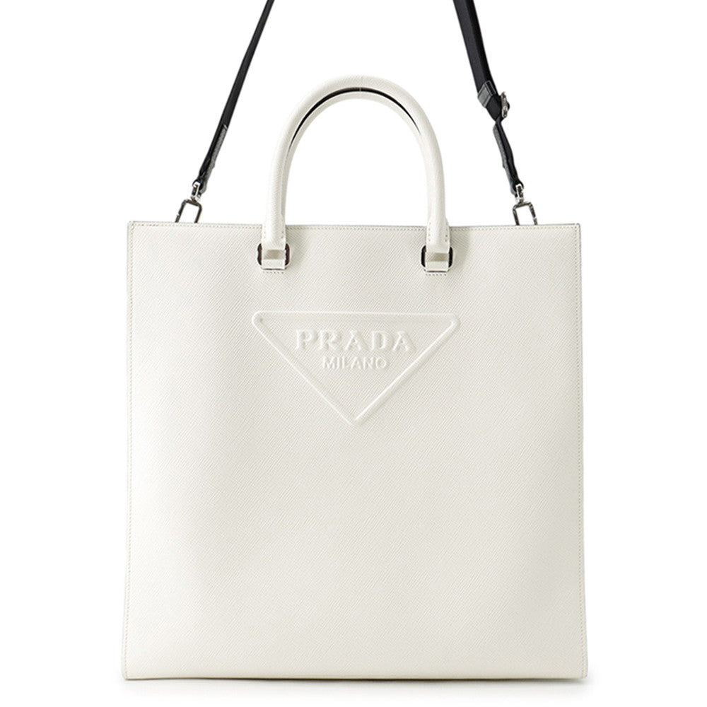 PRADA Saffiano Leather Embossed Logo 2-Way Tote Bag White2VG084 Leather
