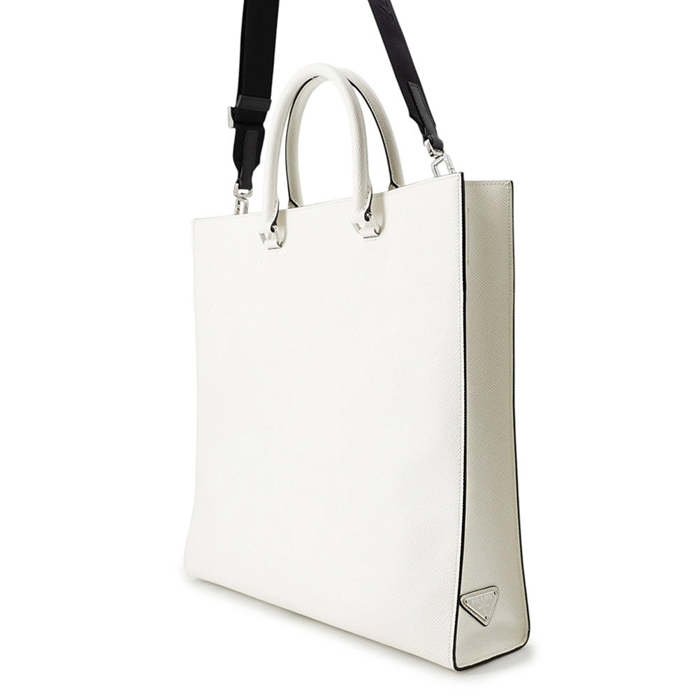PRADA Saffiano Leather Embossed Logo 2-Way Tote Bag White2VG084 Leather