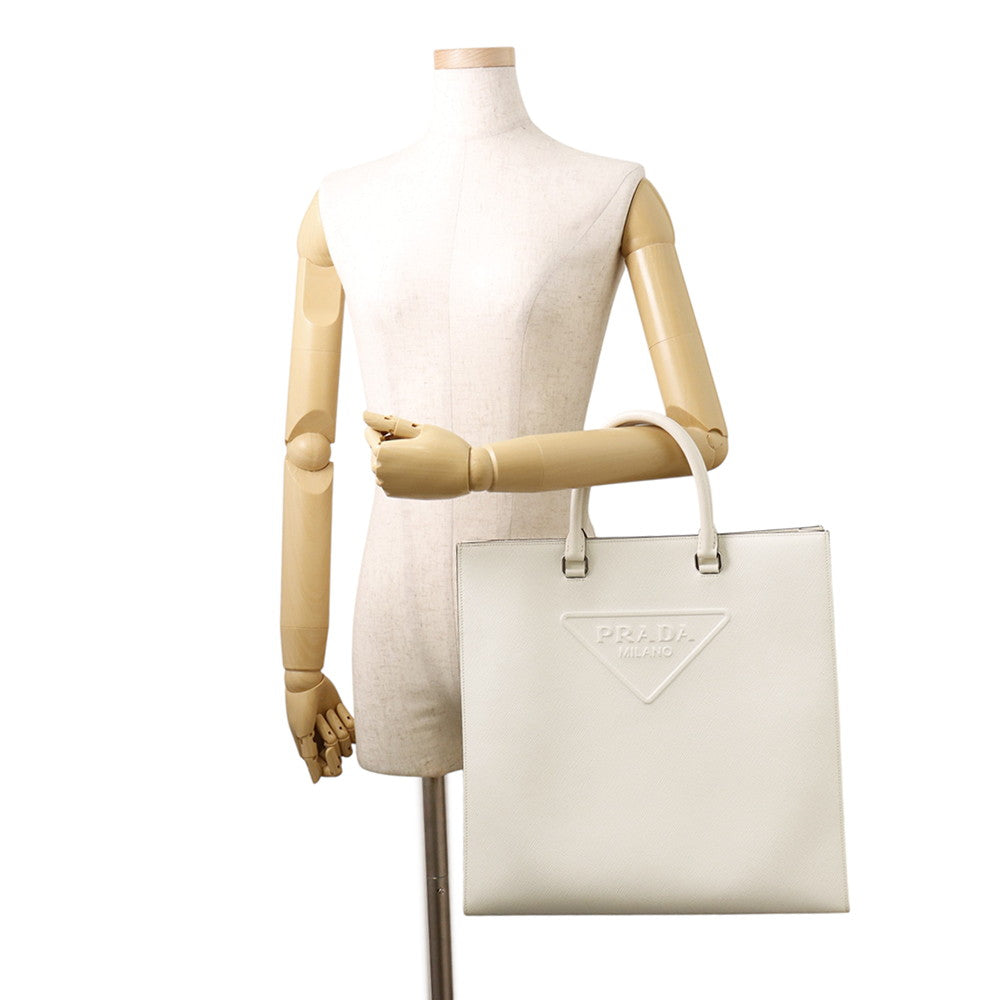 PRADA Saffiano Leather Embossed Logo 2-Way Tote Bag White2VG084 Leather