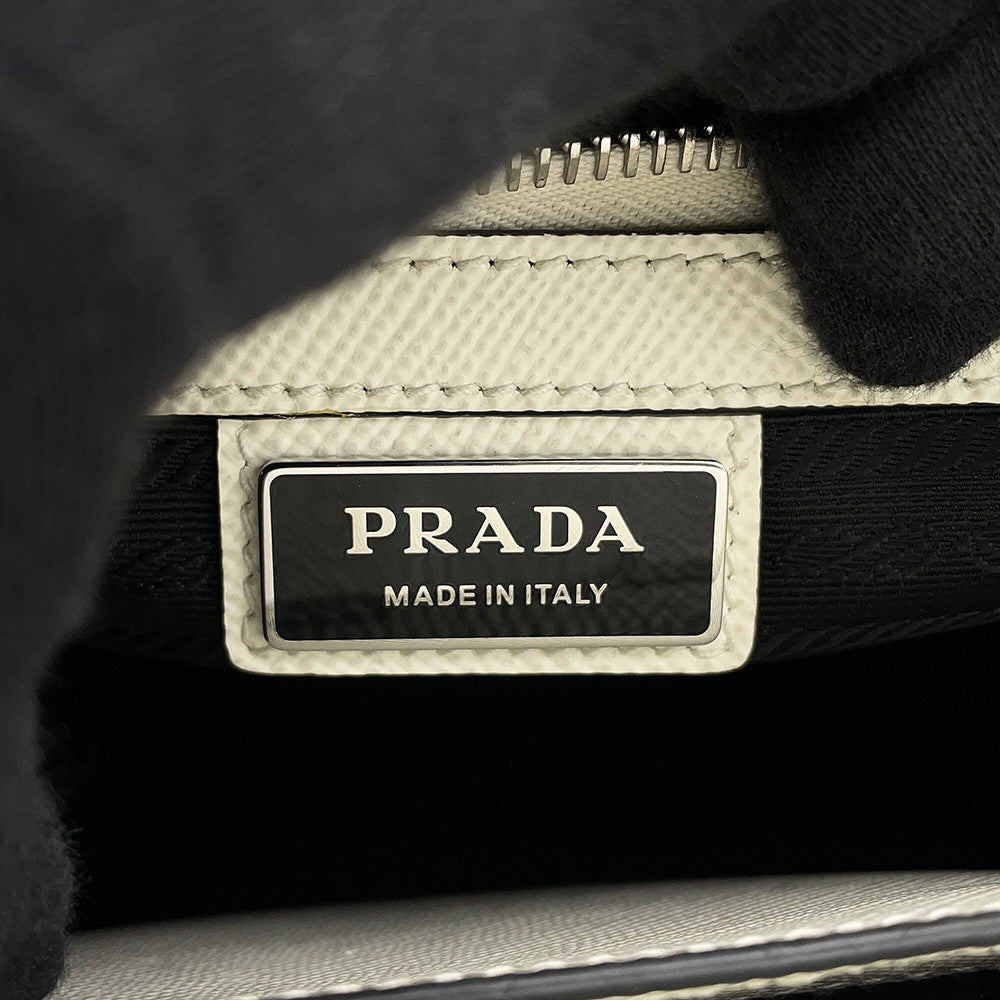 PRADA Saffiano Leather Embossed Logo 2-Way Tote Bag White2VG084 Leather