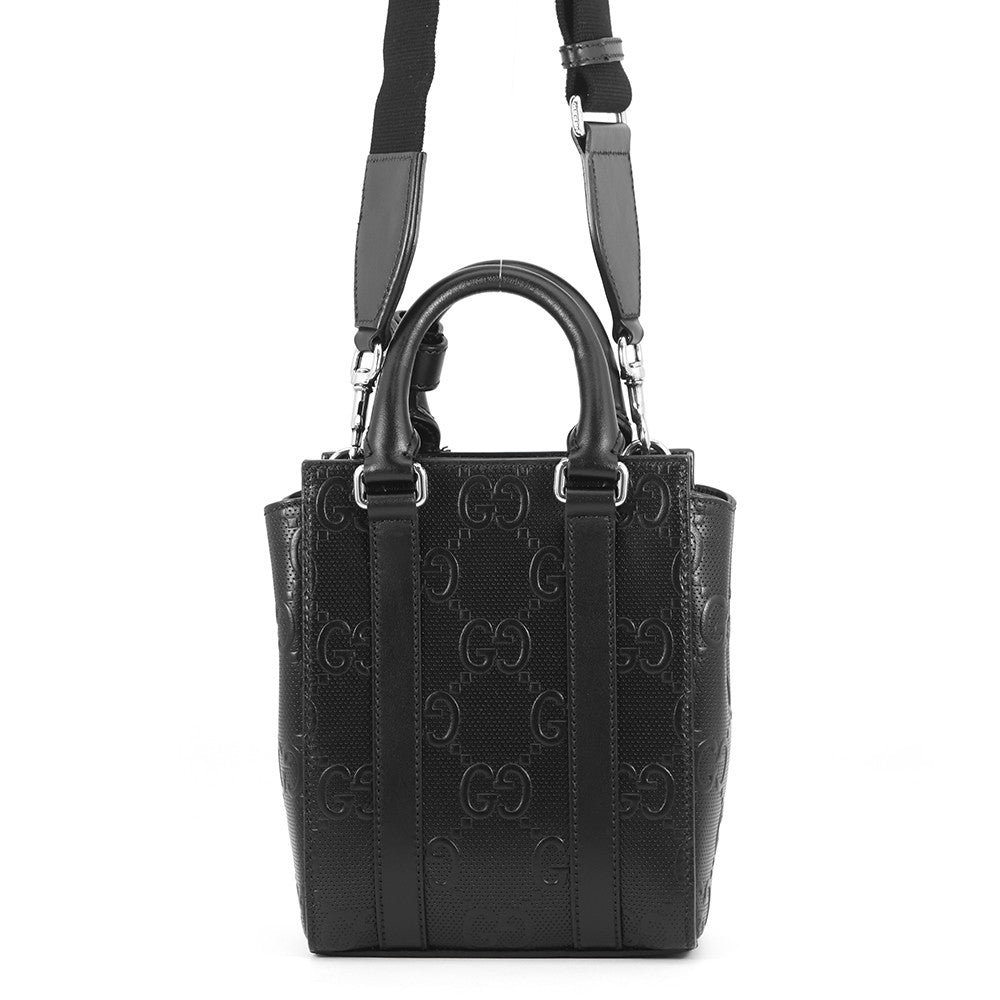 GUCCI GG Embossed 2-Way Handbag Black696010 Leather