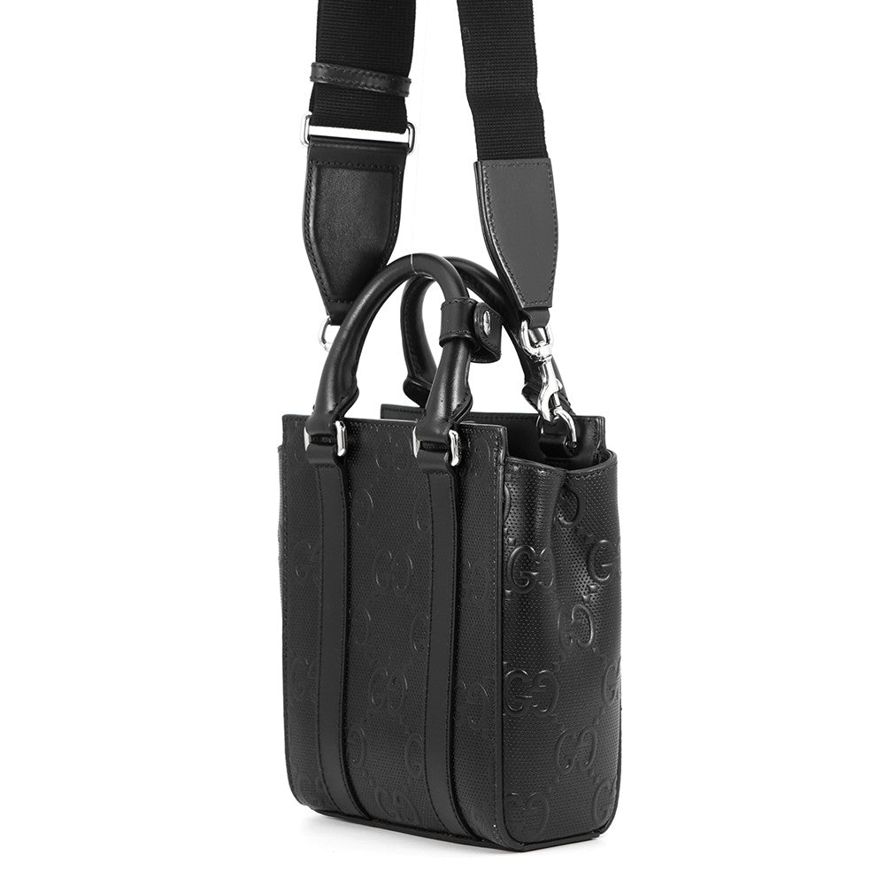 GUCCI GG Embossed 2-Way Handbag Black696010 Leather