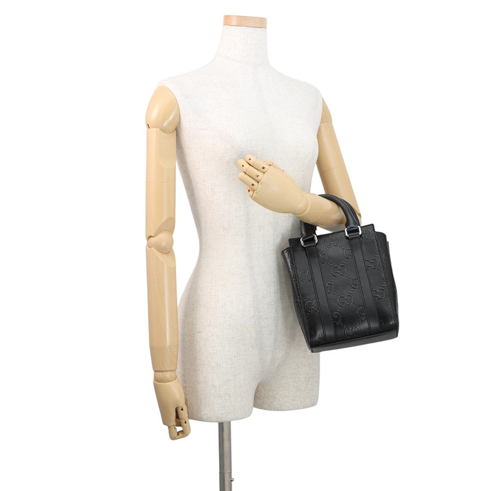 GUCCI GG Embossed 2-Way Handbag Black696010 Leather