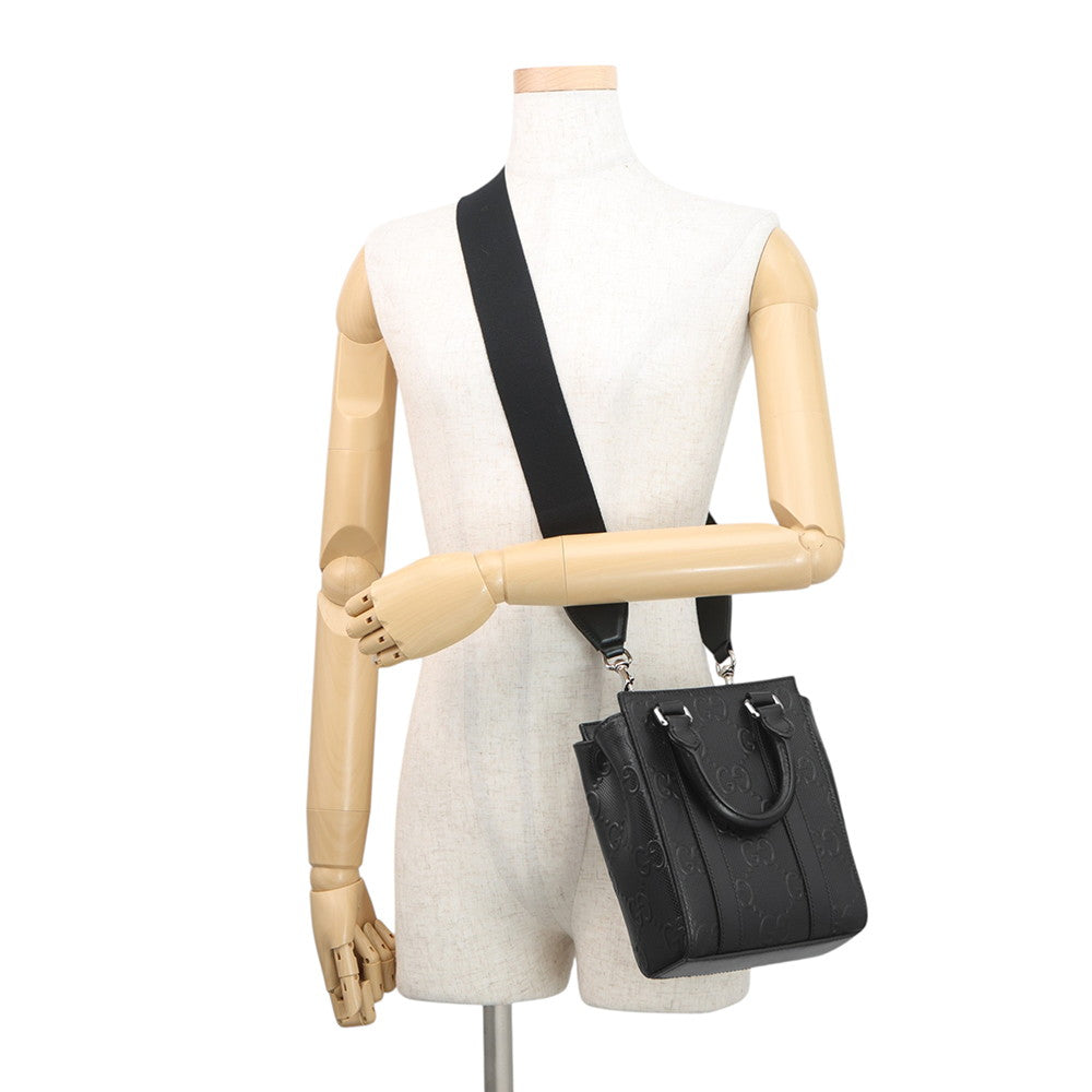 GUCCI GG Embossed 2-Way Handbag Black696010 Leather