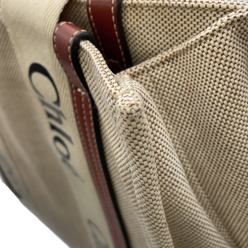 Chloe Woody Tote Bag White/BrownCHC22AS383I2690U Canvas Calf Leather